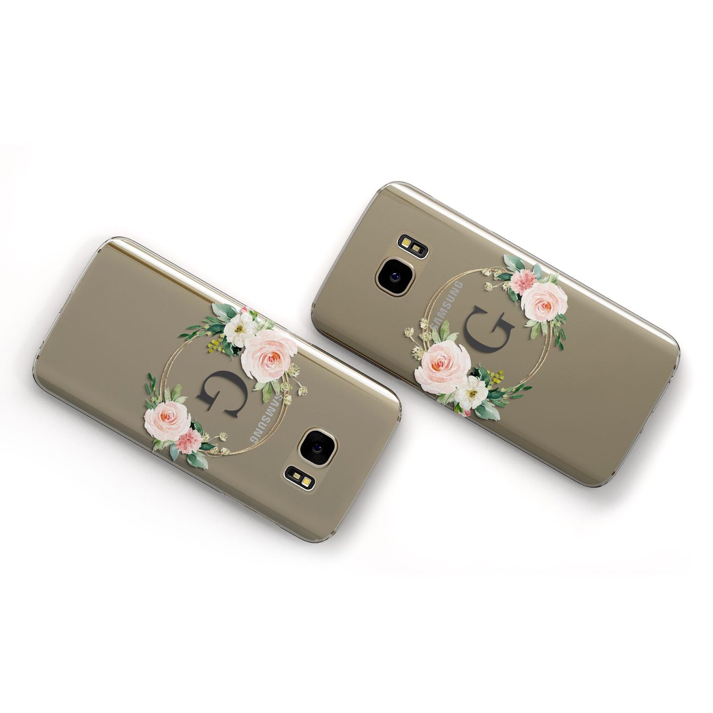 Personalised Blush Floral Wreath Samsung Galaxy Case Flat Overview