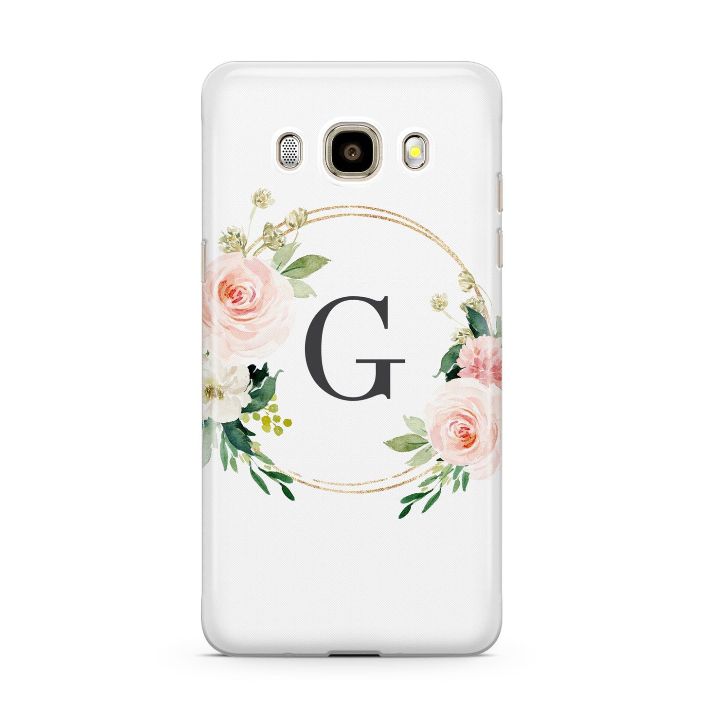 Personalised Blush Floral Wreath Samsung Galaxy J7 2016 Case on gold phone