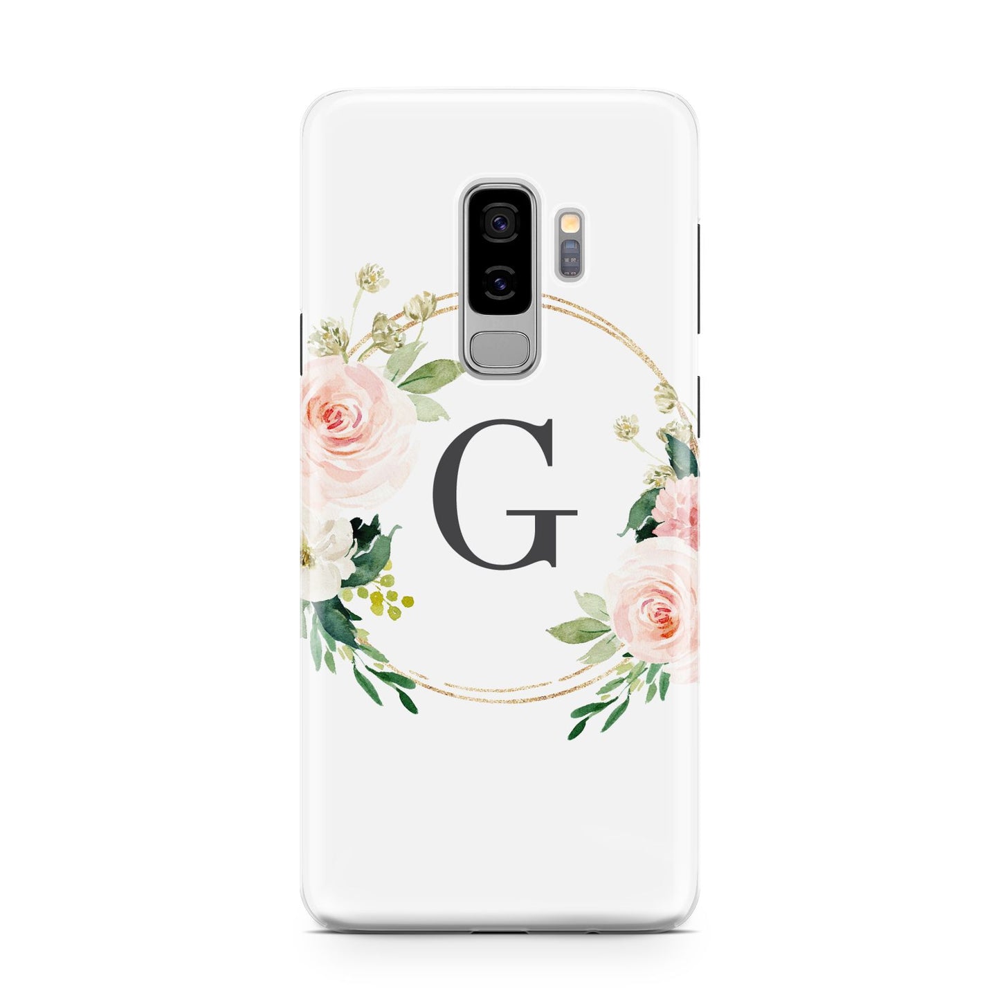 Personalised Blush Floral Wreath Samsung Galaxy S9 Plus Case on Silver phone
