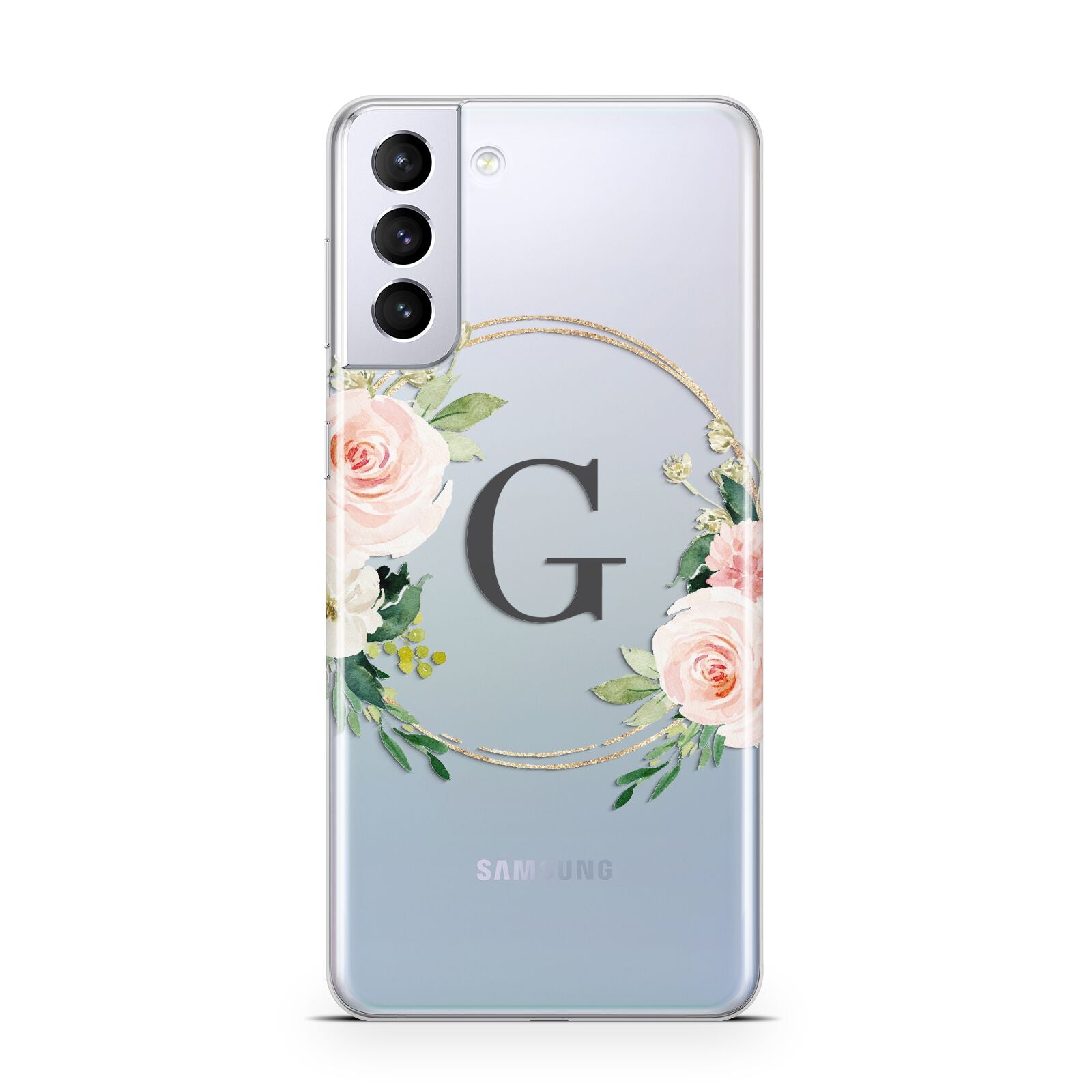 Personalised Blush Floral Wreath Samsung S21 Plus Phone Case