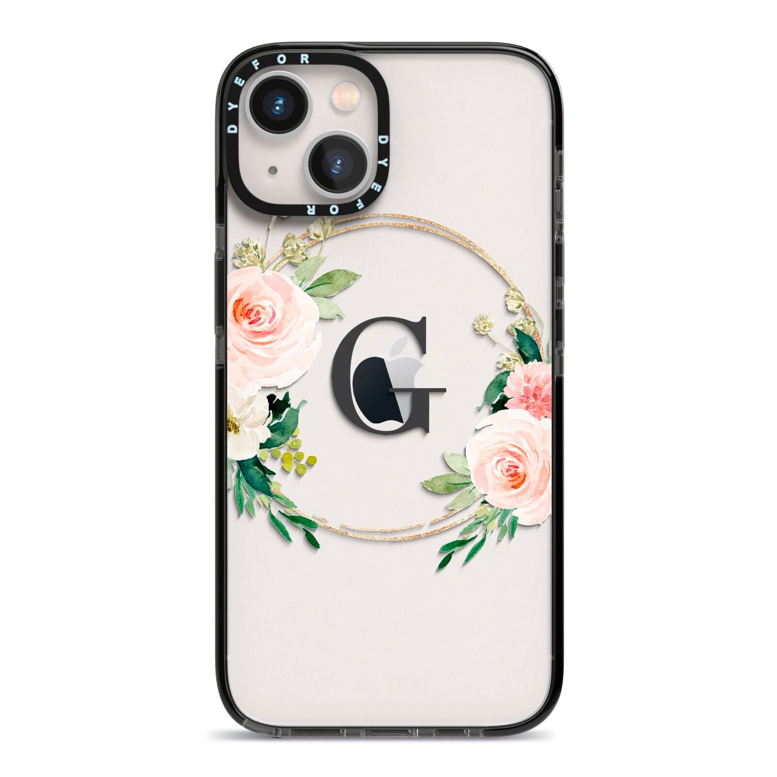 Personalised Blush Floral Wreath iPhone 13 Black Impact Case on Silver phone