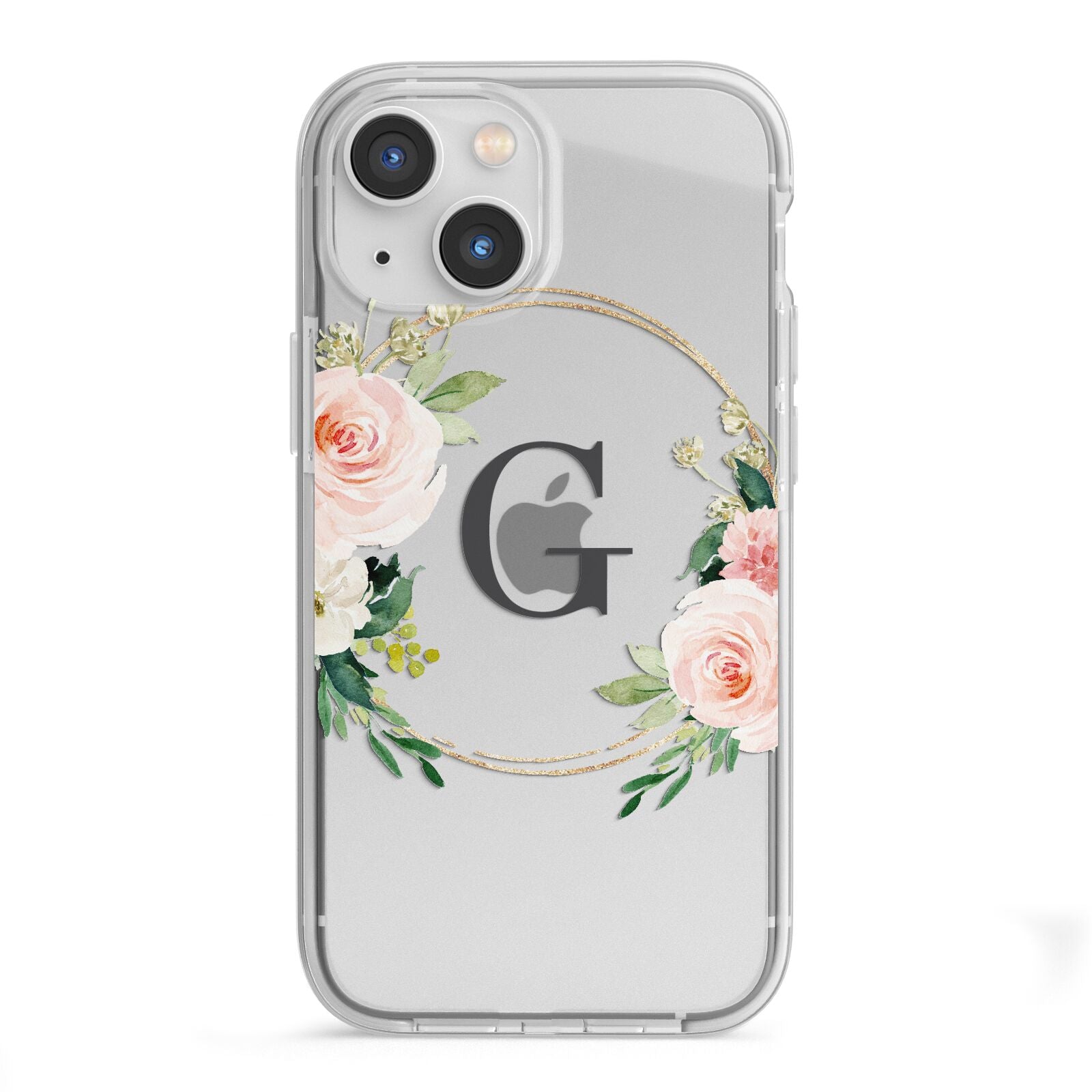 Personalised Blush Floral Wreath iPhone 13 Mini TPU Impact Case with White Edges