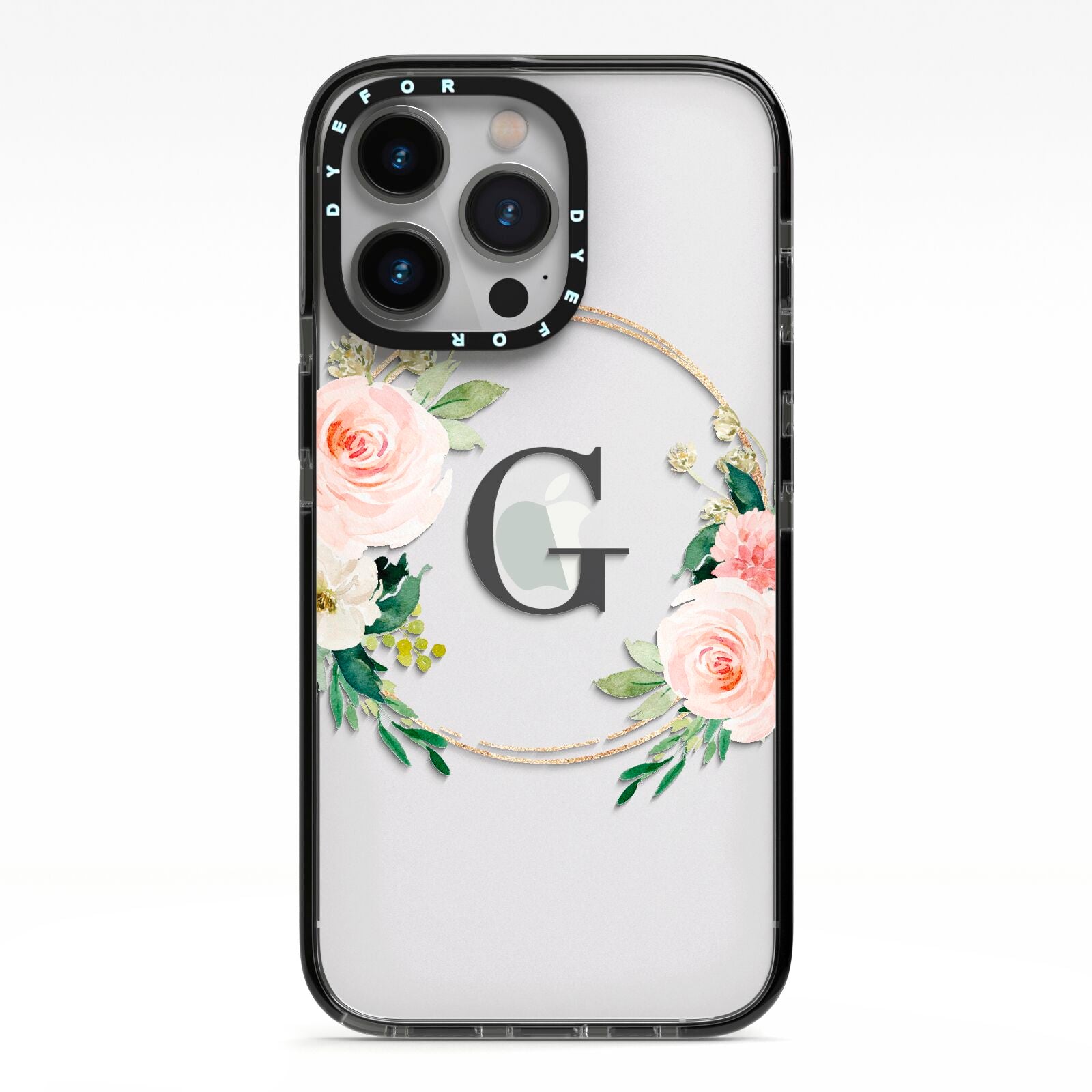 Personalised Blush Floral Wreath iPhone 13 Pro Black Impact Case on Silver phone