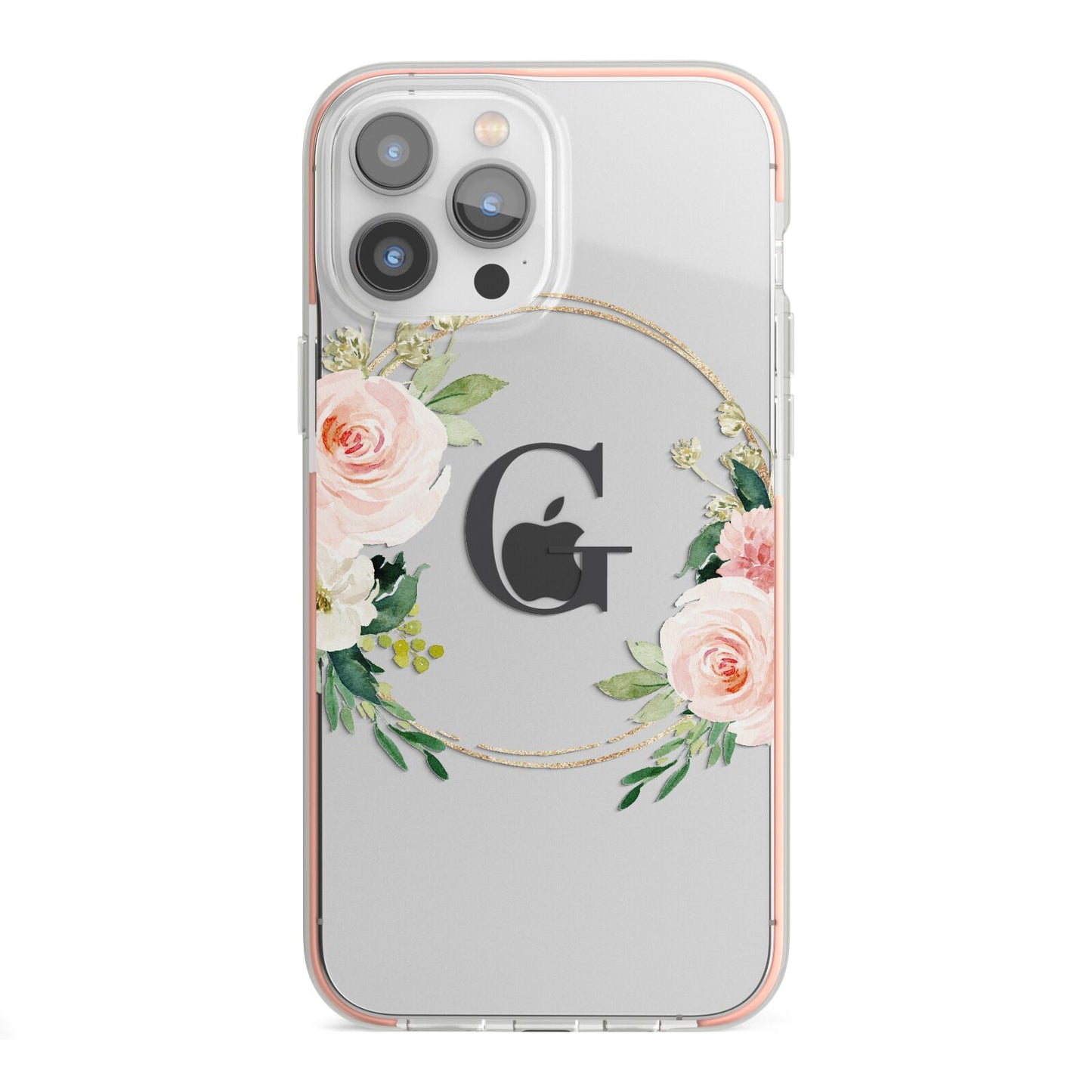 Personalised Blush Floral Wreath iPhone 13 Pro Max TPU Impact Case with Pink Edges