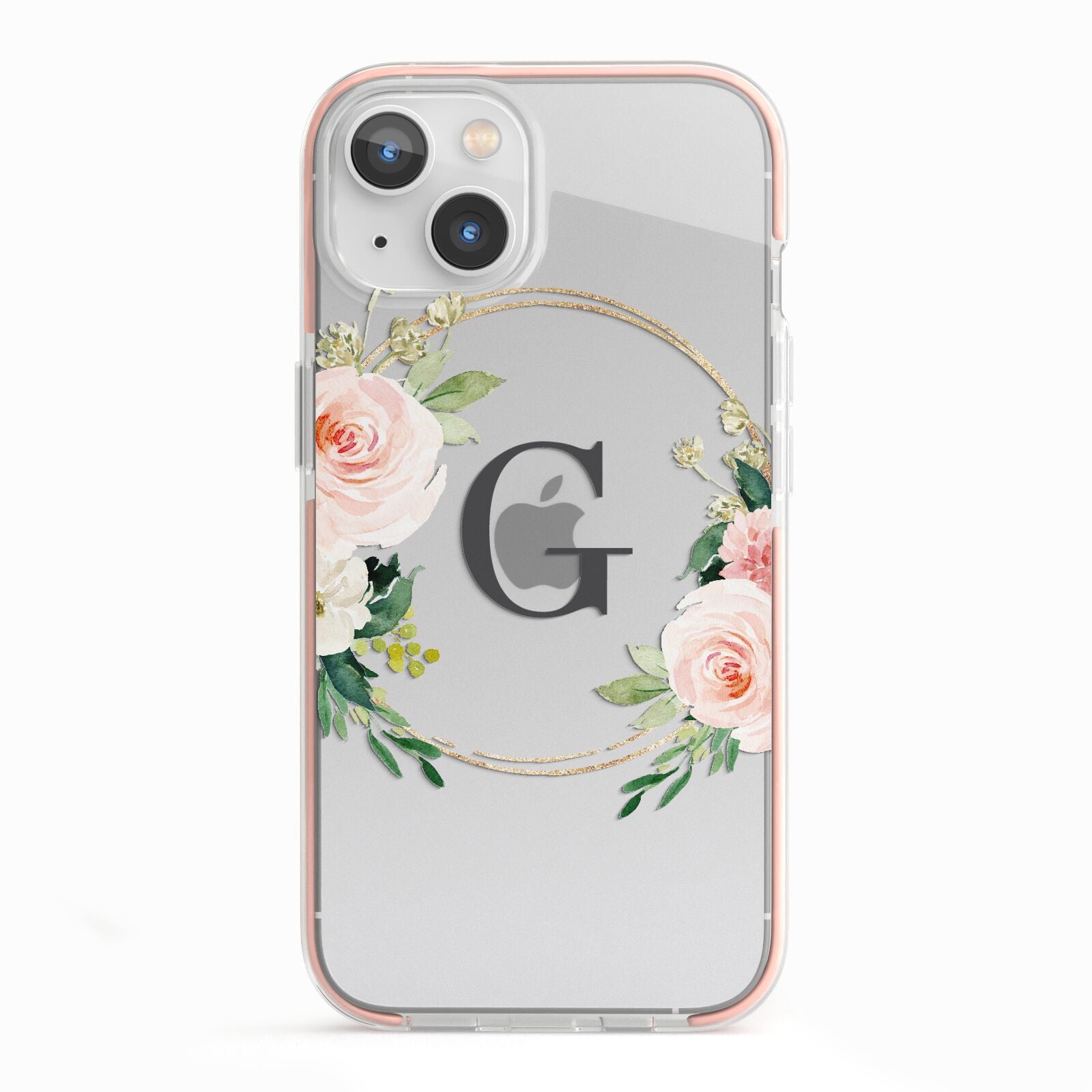 Personalised Blush Floral Wreath iPhone 13 TPU Impact Case with Pink Edges