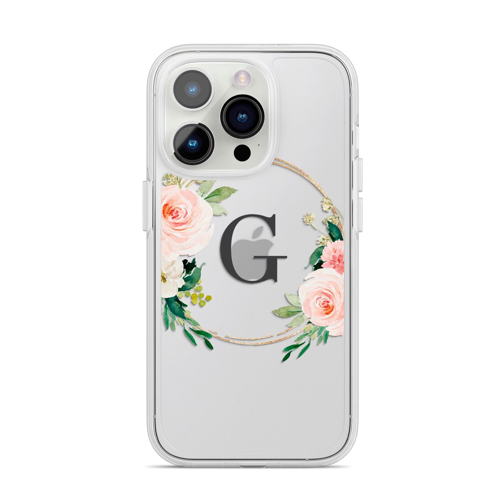 Personalised Blush Floral Wreath iPhone 14 Pro Clear Tough Case Silver