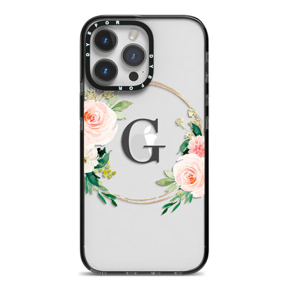 Personalised Blush Floral Wreath iPhone 14 Pro Max Black Impact Case on Silver phone