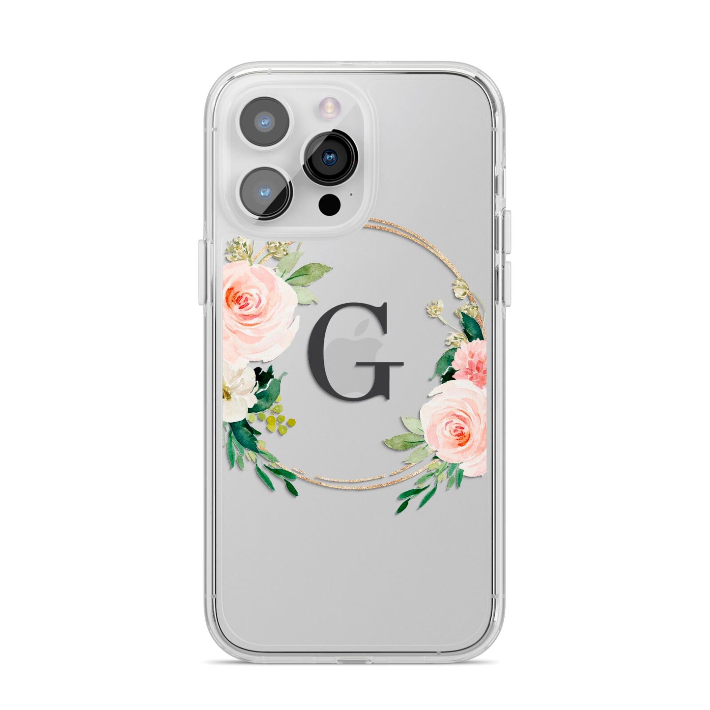 Personalised Blush Floral Wreath iPhone 14 Pro Max Clear Tough Case Silver