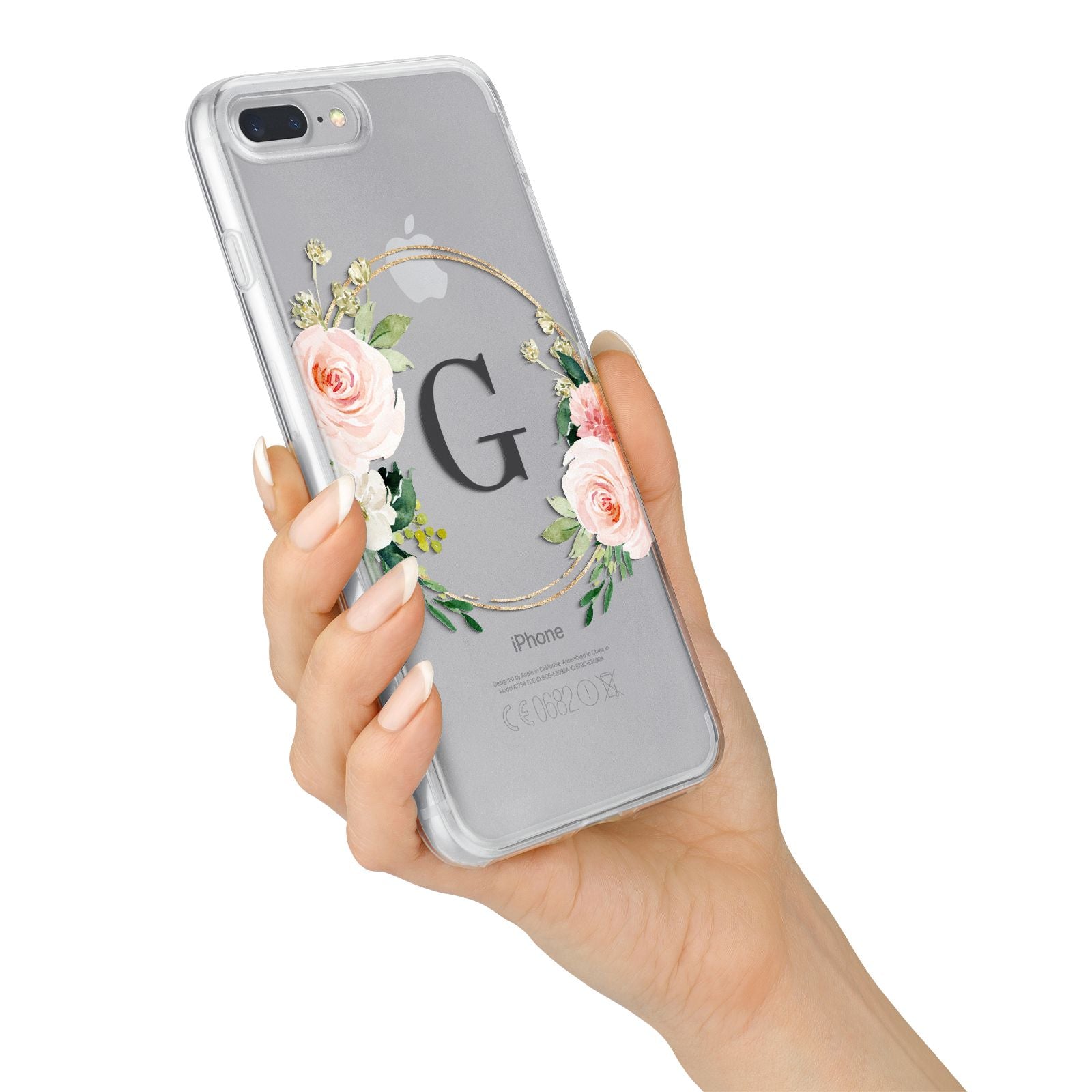 Personalised Blush Floral Wreath iPhone 7 Plus Bumper Case on Silver iPhone Alternative Image