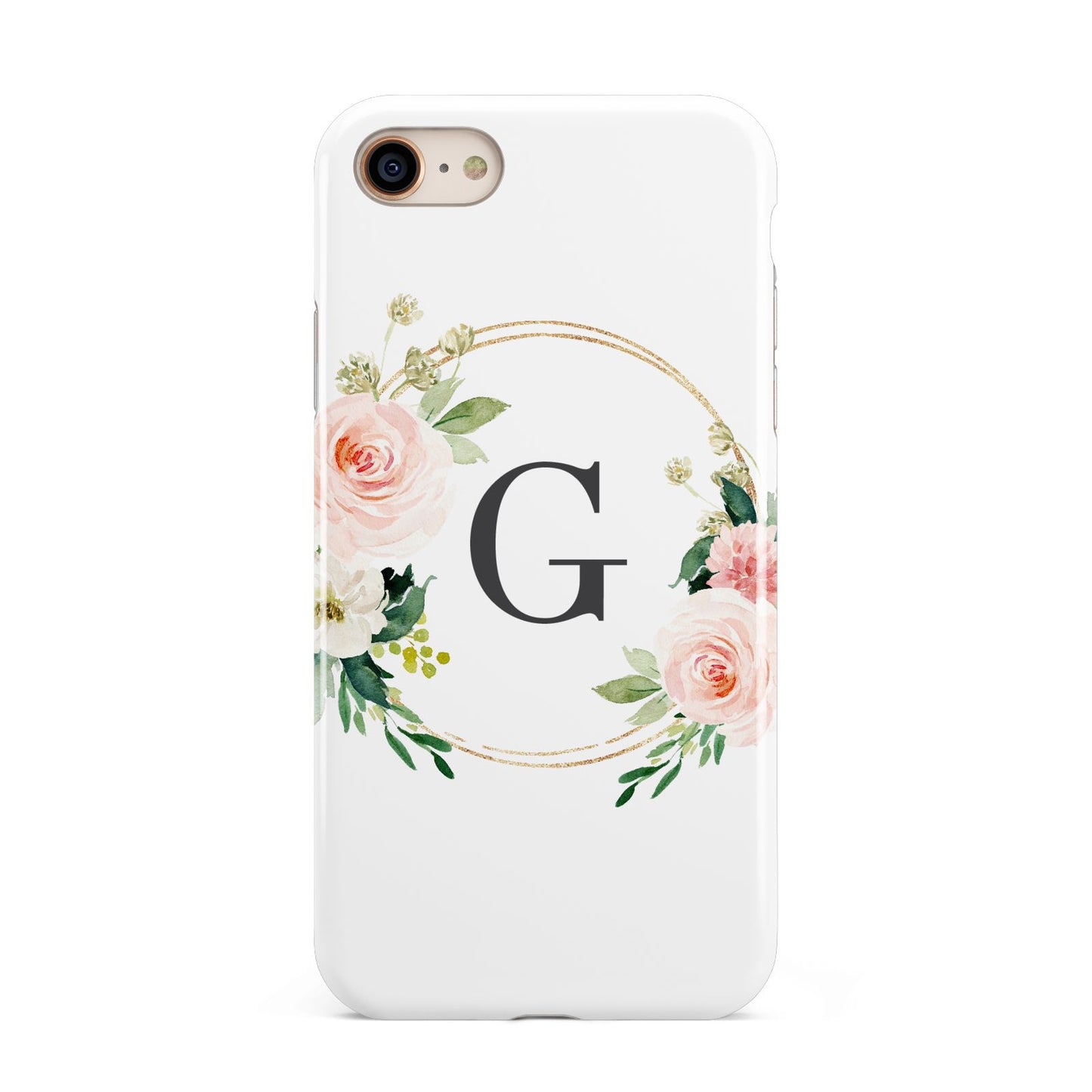 Personalised Blush Floral Wreath iPhone 8 3D Tough Case on Gold Phone
