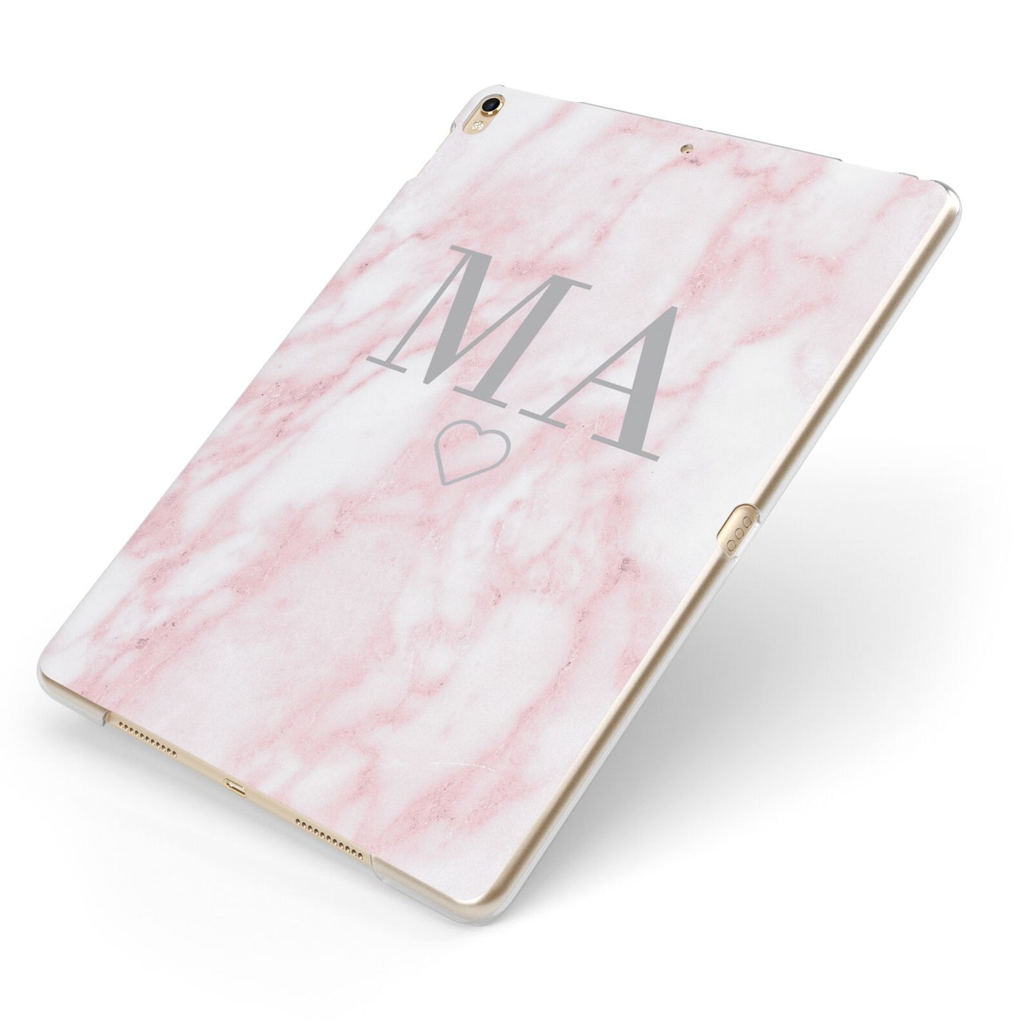 Personalised Blush Marble Initials Apple iPad Case on Gold iPad Side View