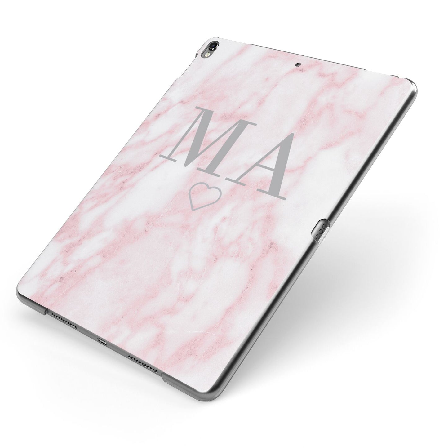 Personalised Blush Marble Initials Apple iPad Case on Grey iPad Side View