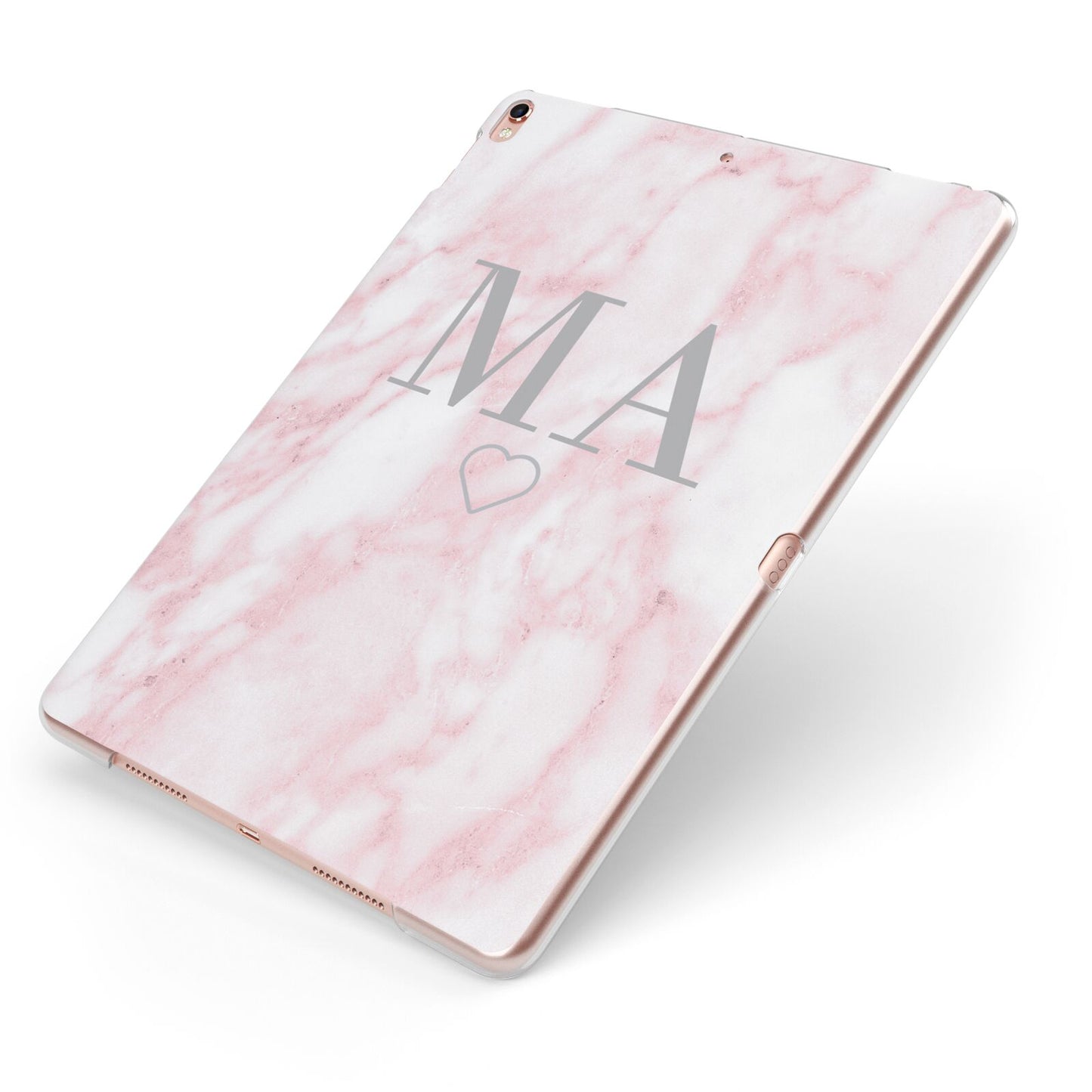 Personalised Blush Marble Initials Apple iPad Case on Rose Gold iPad Side View