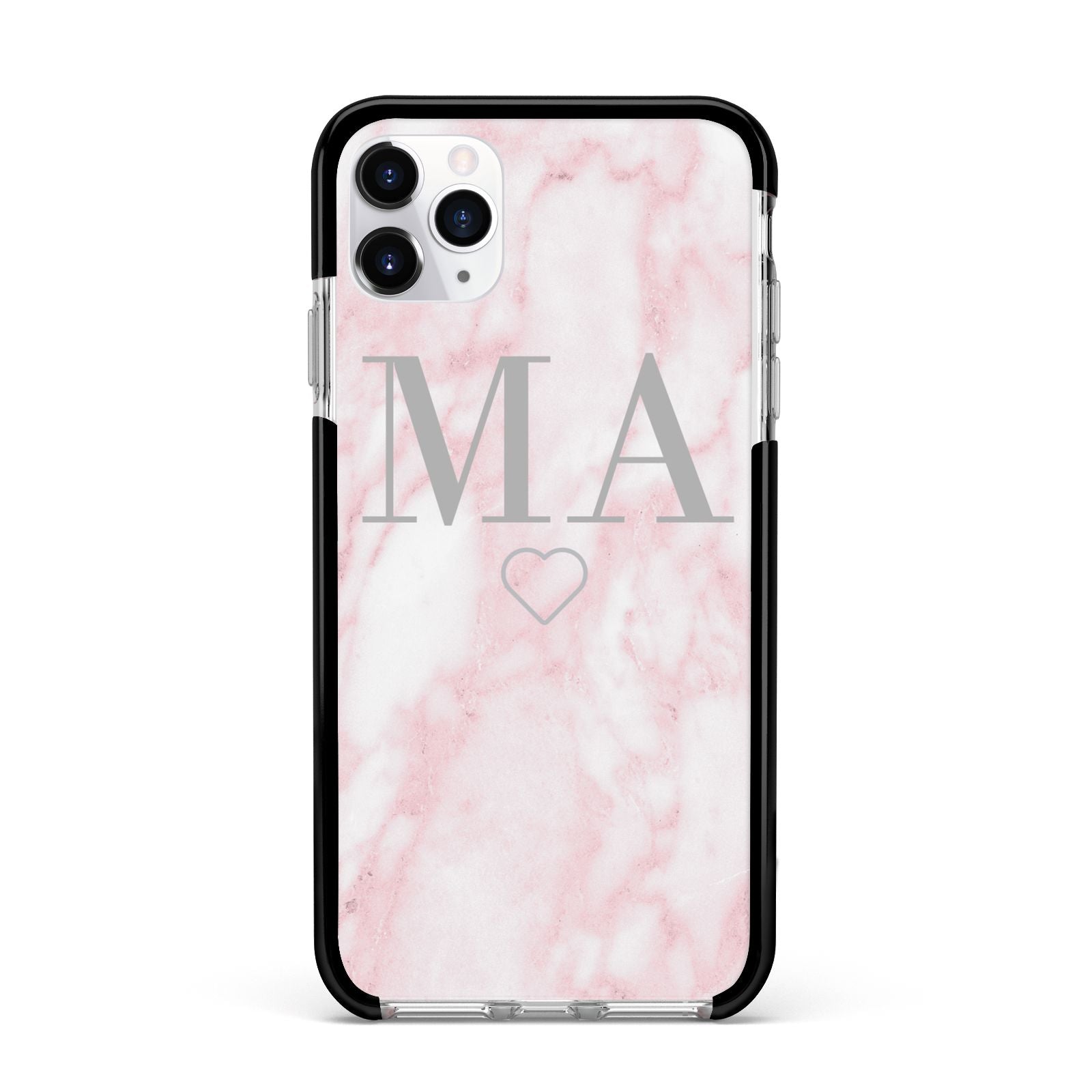 Personalised Blush Marble Initials Apple iPhone 11 Pro Max in Silver with Black Impact Case