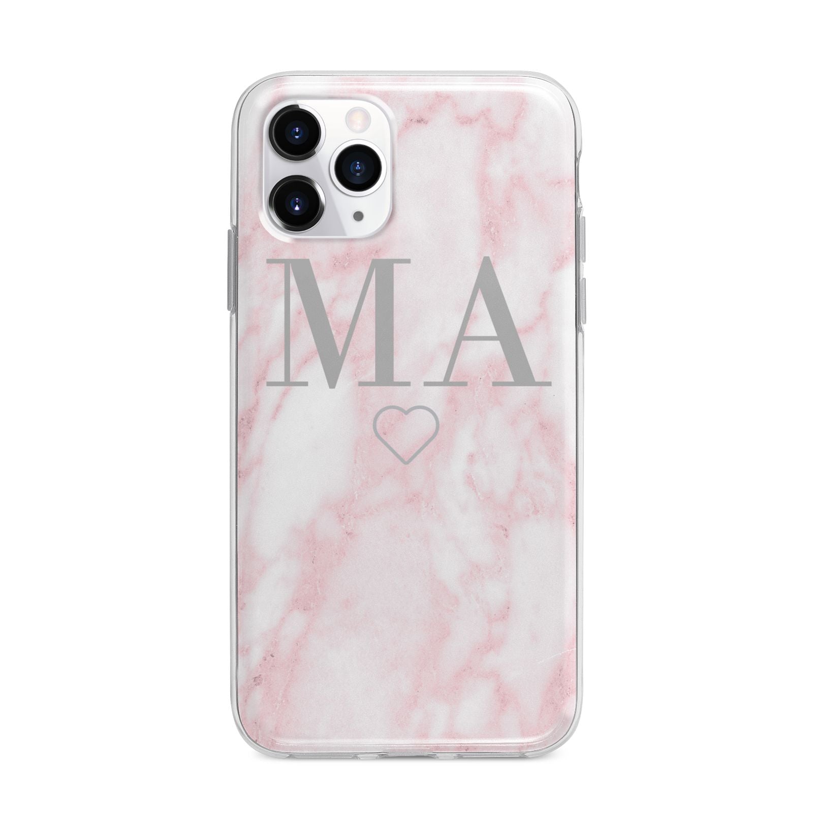 Personalised Blush Marble Initials Apple iPhone 11 Pro Max in Silver with Bumper Case