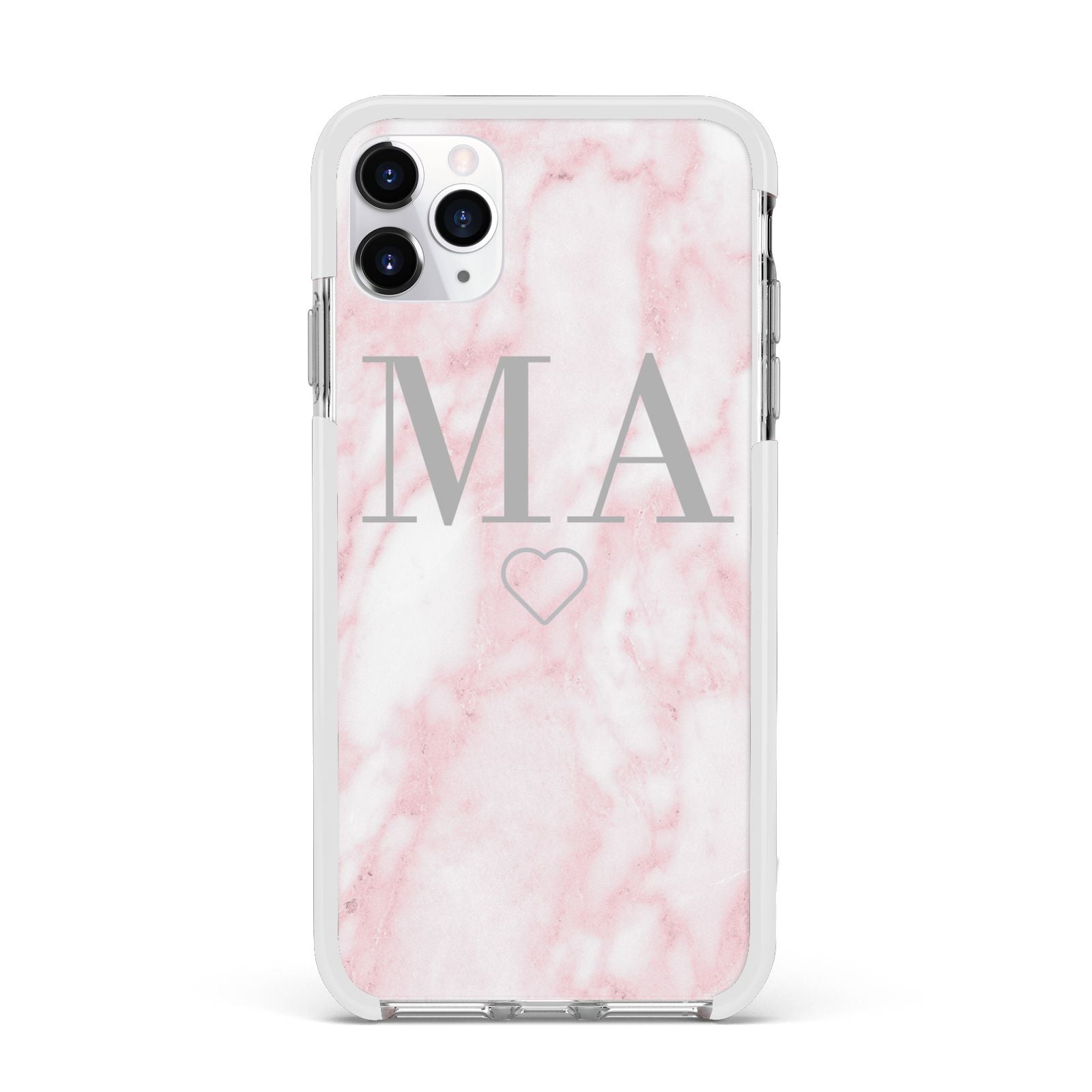 Personalised Blush Marble Initials Apple iPhone 11 Pro Max in Silver with White Impact Case
