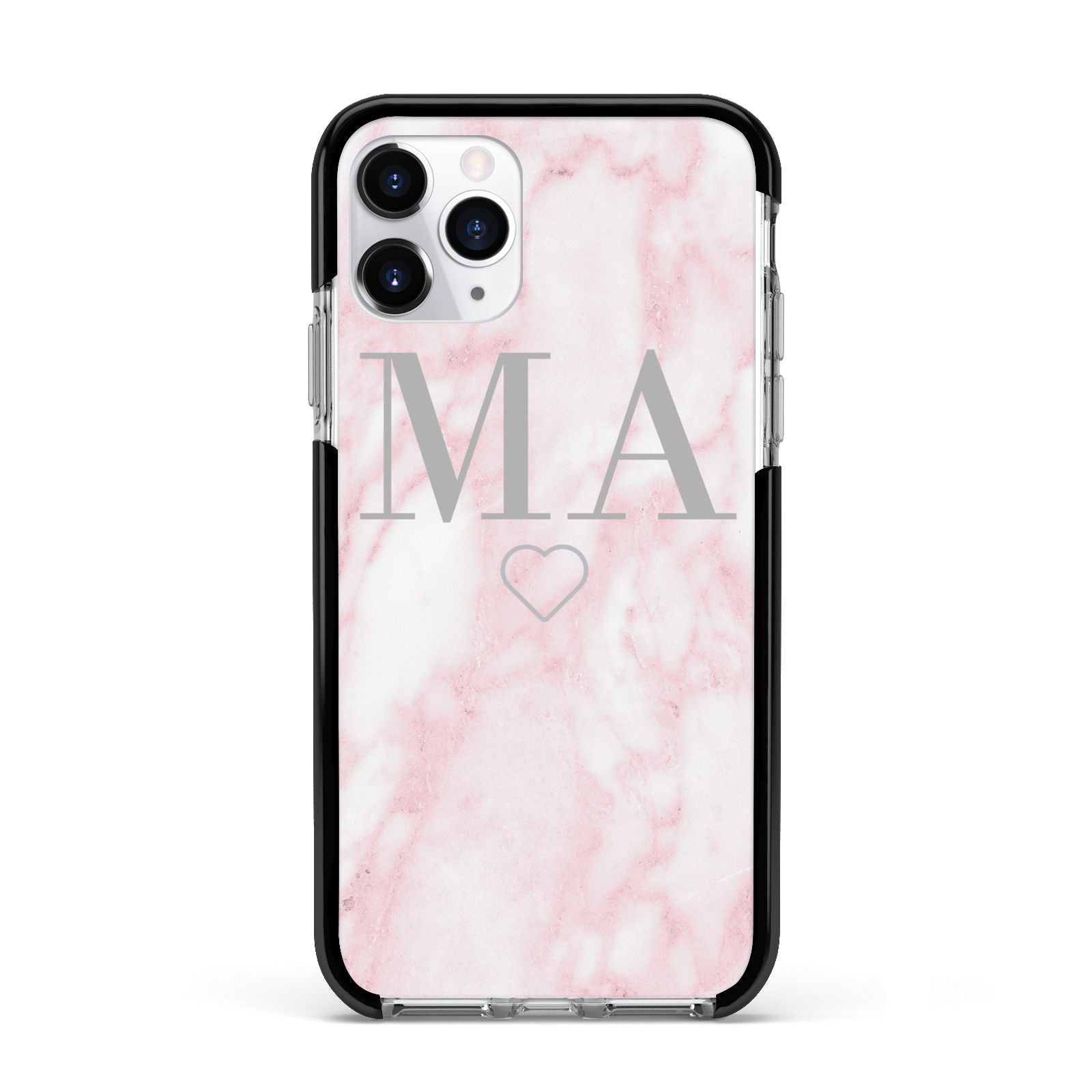 Personalised Blush Marble Initials Apple iPhone 11 Pro in Silver with Black Impact Case
