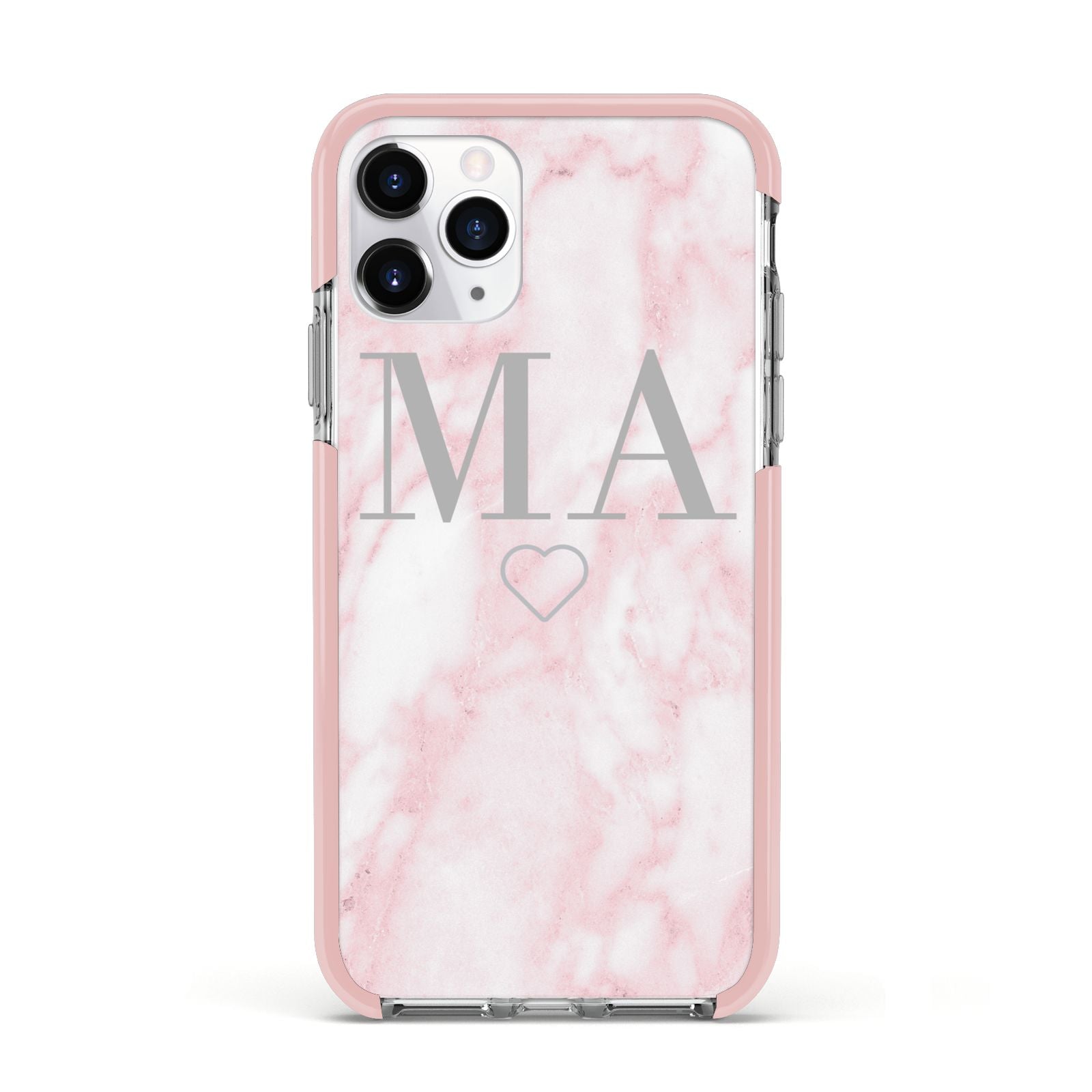 Personalised Blush Marble Initials Apple iPhone 11 Pro in Silver with Pink Impact Case