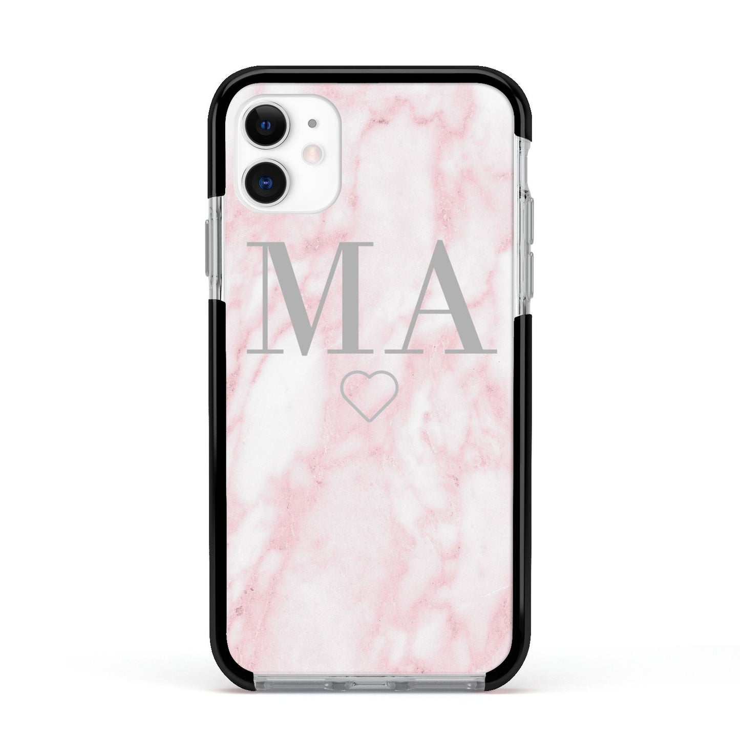 Personalised Blush Marble Initials Apple iPhone 11 in White with Black Impact Case
