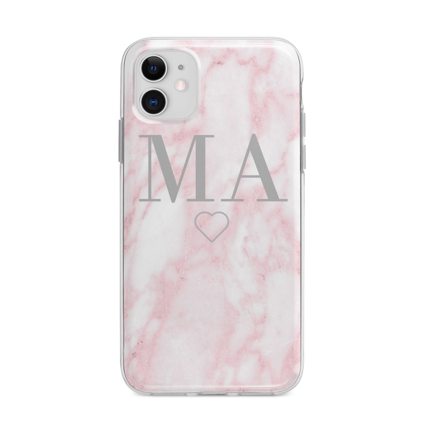 Personalised Blush Marble Initials Apple iPhone 11 in White with Bumper Case