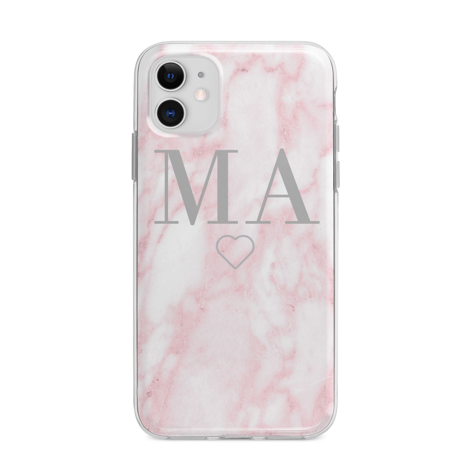 Personalised Blush Marble Initials Apple iPhone 11 in White with Bumper Case