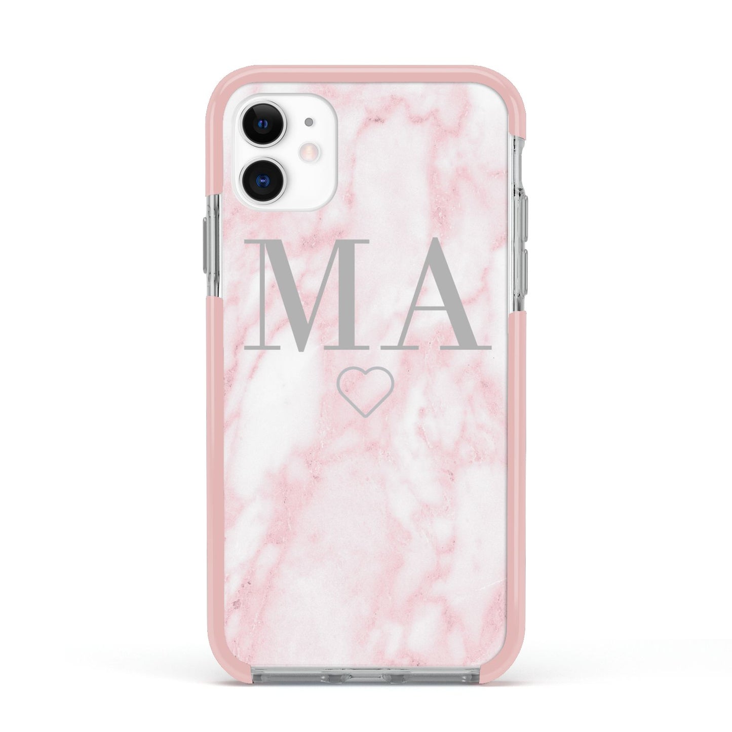 Personalised Blush Marble Initials Apple iPhone 11 in White with Pink Impact Case