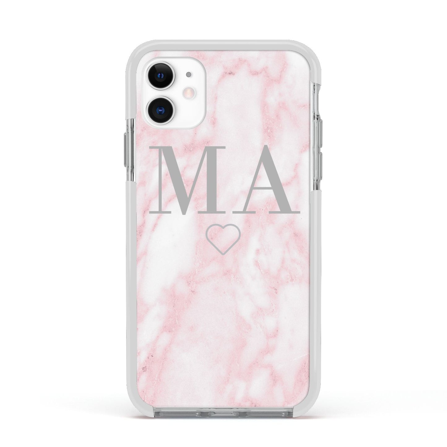 Personalised Blush Marble Initials Apple iPhone 11 in White with White Impact Case