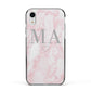 Personalised Blush Marble Initials Apple iPhone XR Impact Case Black Edge on Silver Phone