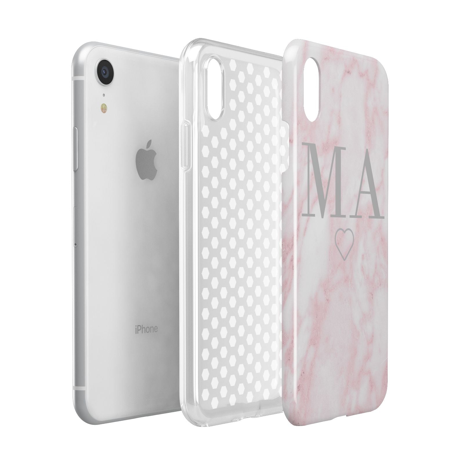 Personalised Blush Marble Initials Apple iPhone XR White 3D Tough Case Expanded view