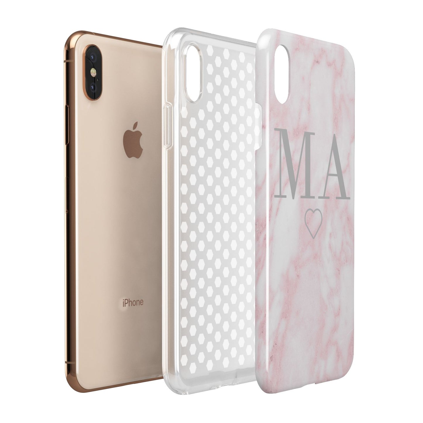 Personalised Blush Marble Initials Apple iPhone Xs Max 3D Tough Case Expanded View
