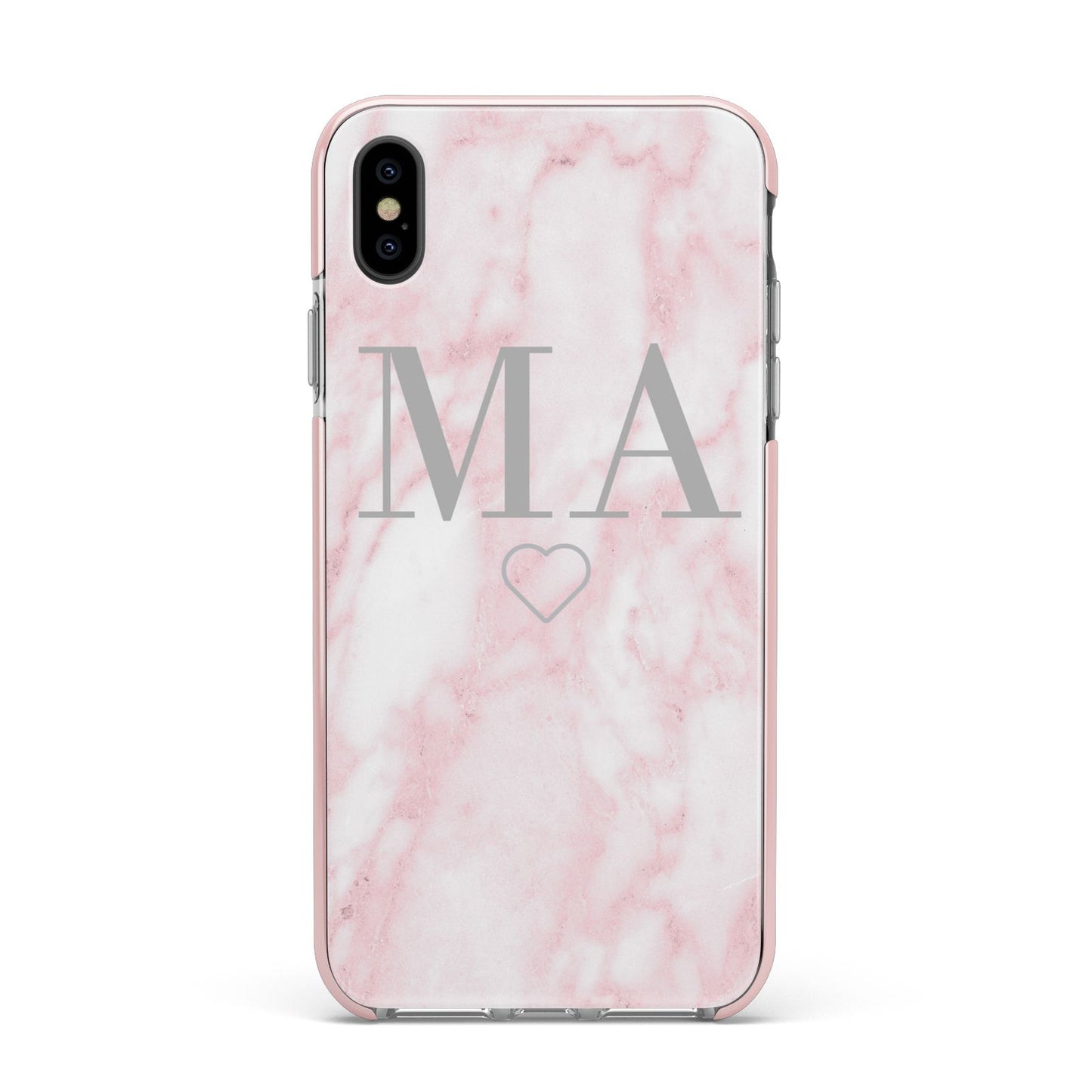 Personalised Blush Marble Initials Apple iPhone Xs Max Impact Case Pink Edge on Black Phone