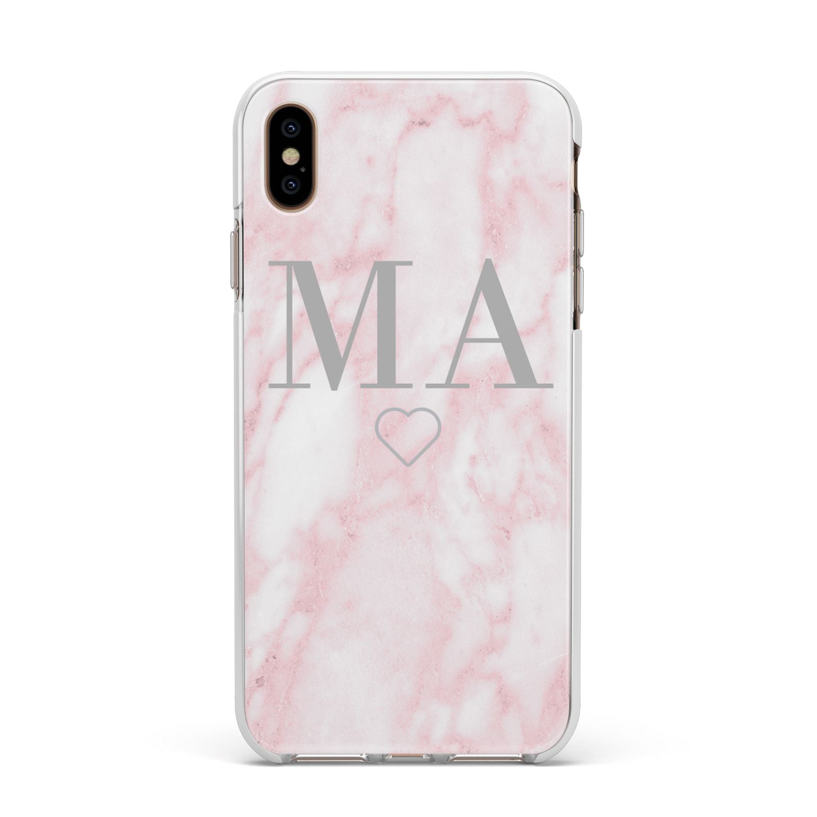 Personalised Blush Marble Initials Apple iPhone Xs Max Impact Case White Edge on Gold Phone
