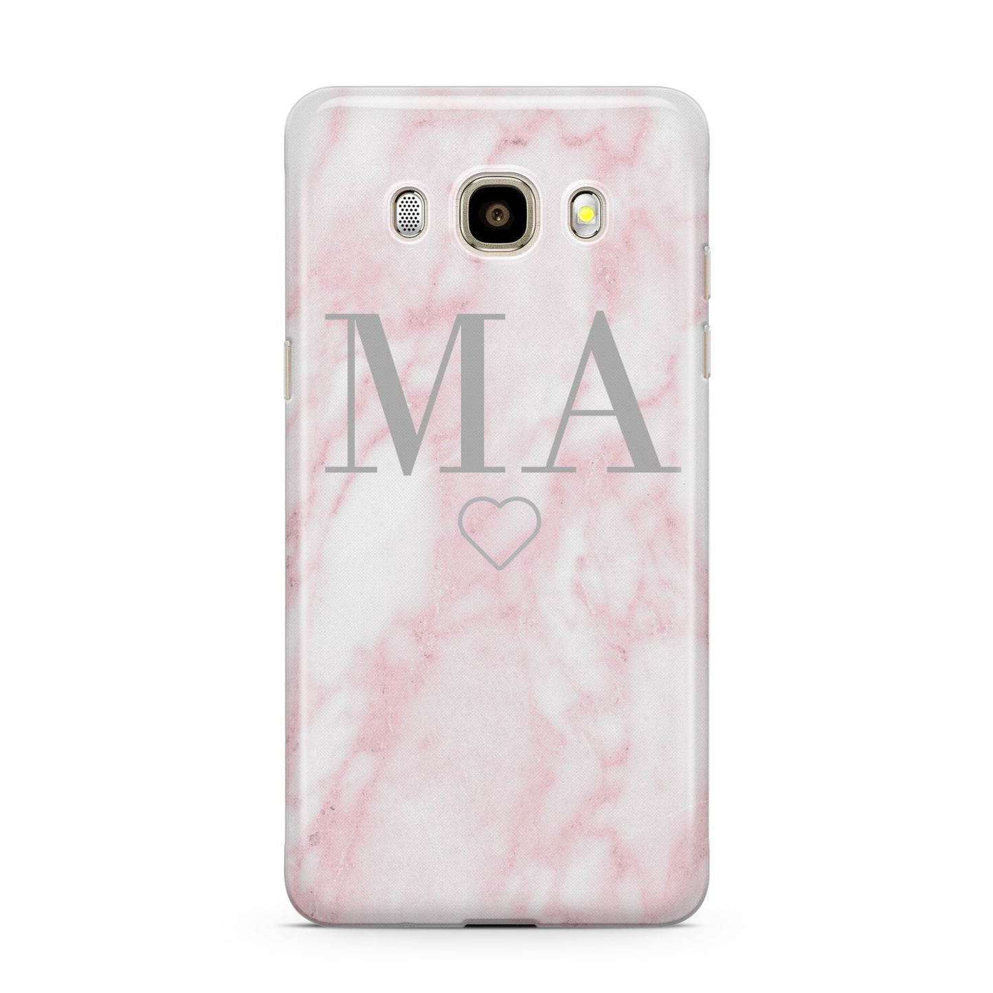 Personalised Blush Marble Initials Samsung Galaxy J7 2016 Case on gold phone