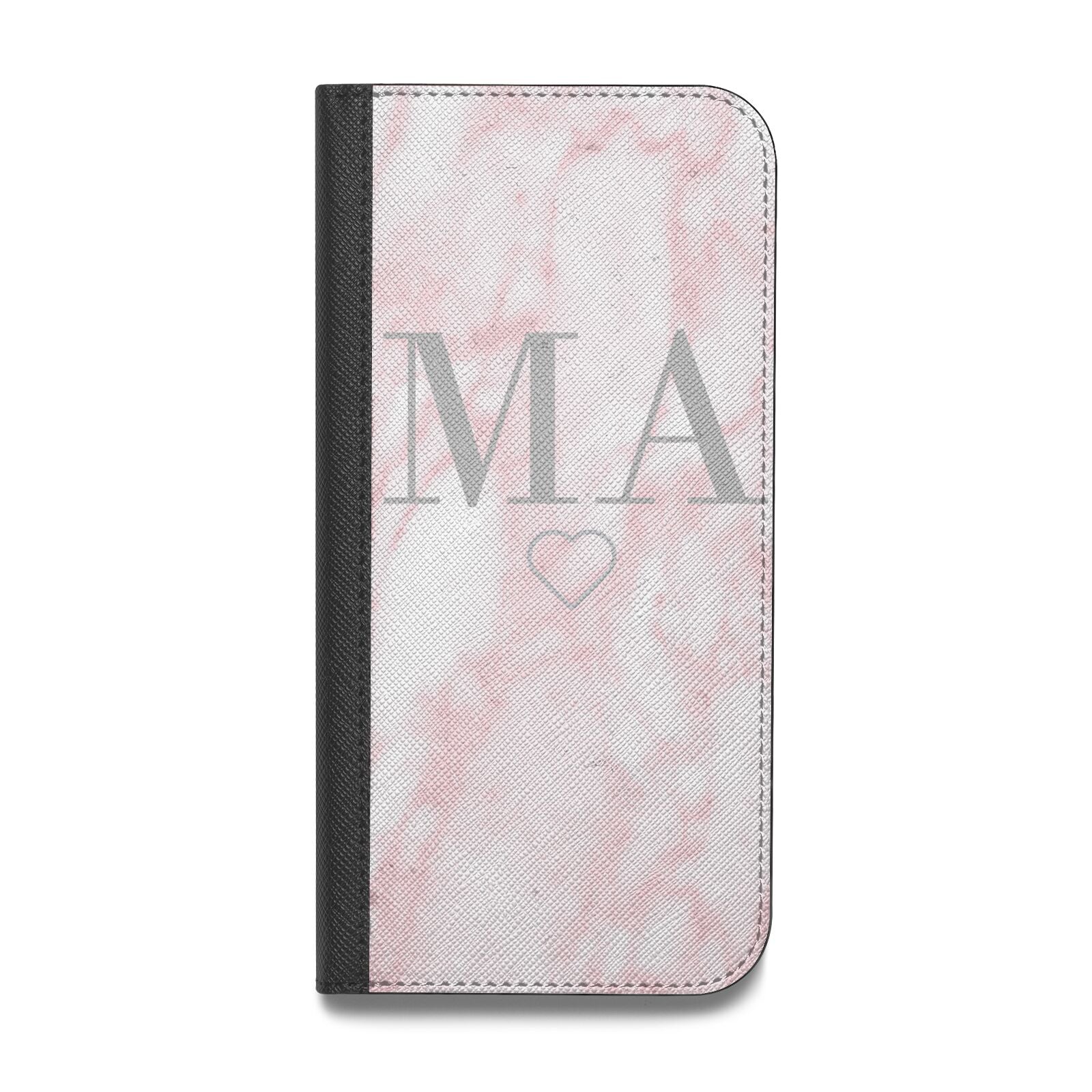 Personalised Blush Marble Initials Vegan Leather Flip iPhone Case