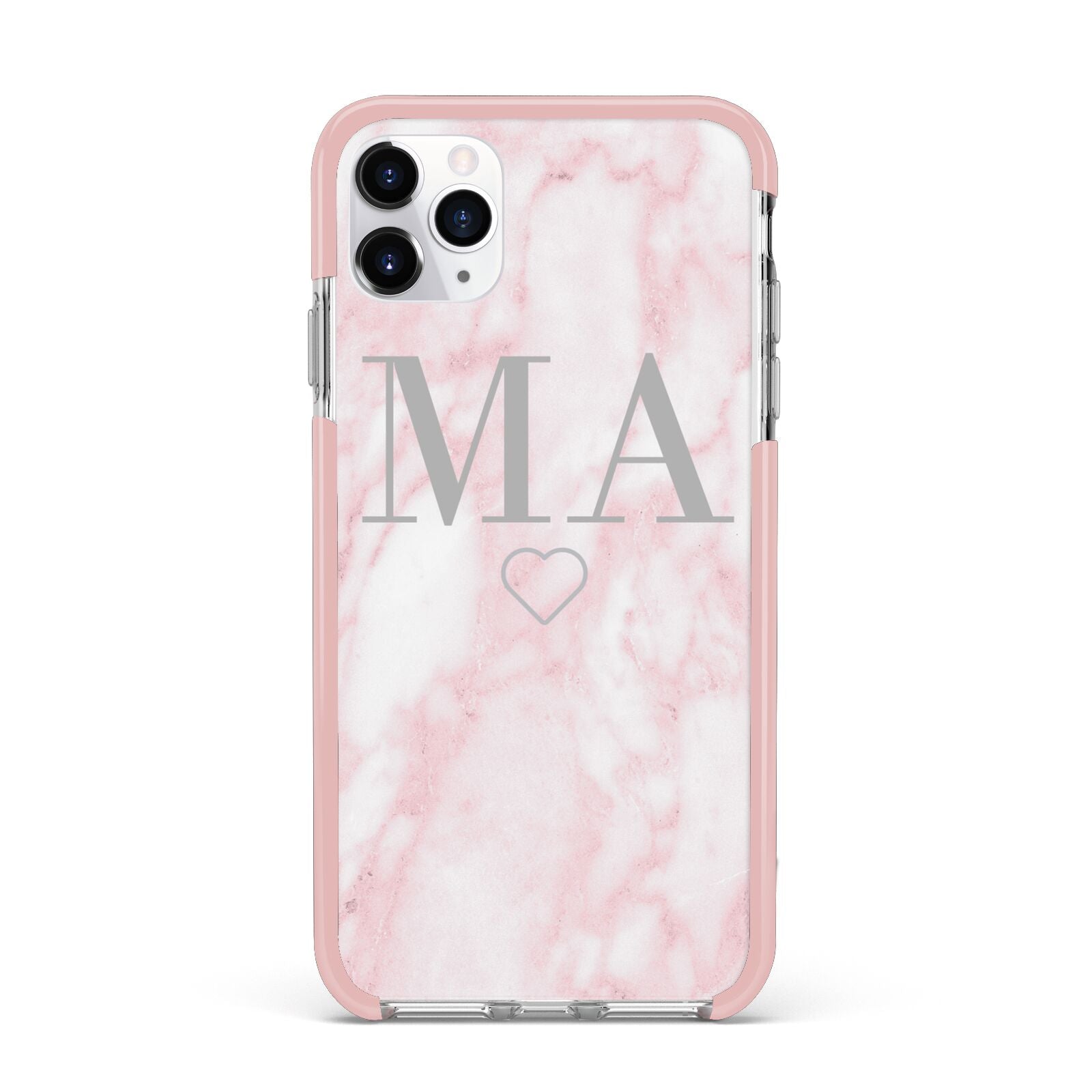 Personalised Blush Marble Initials iPhone 11 Pro Max Impact Pink Edge Case
