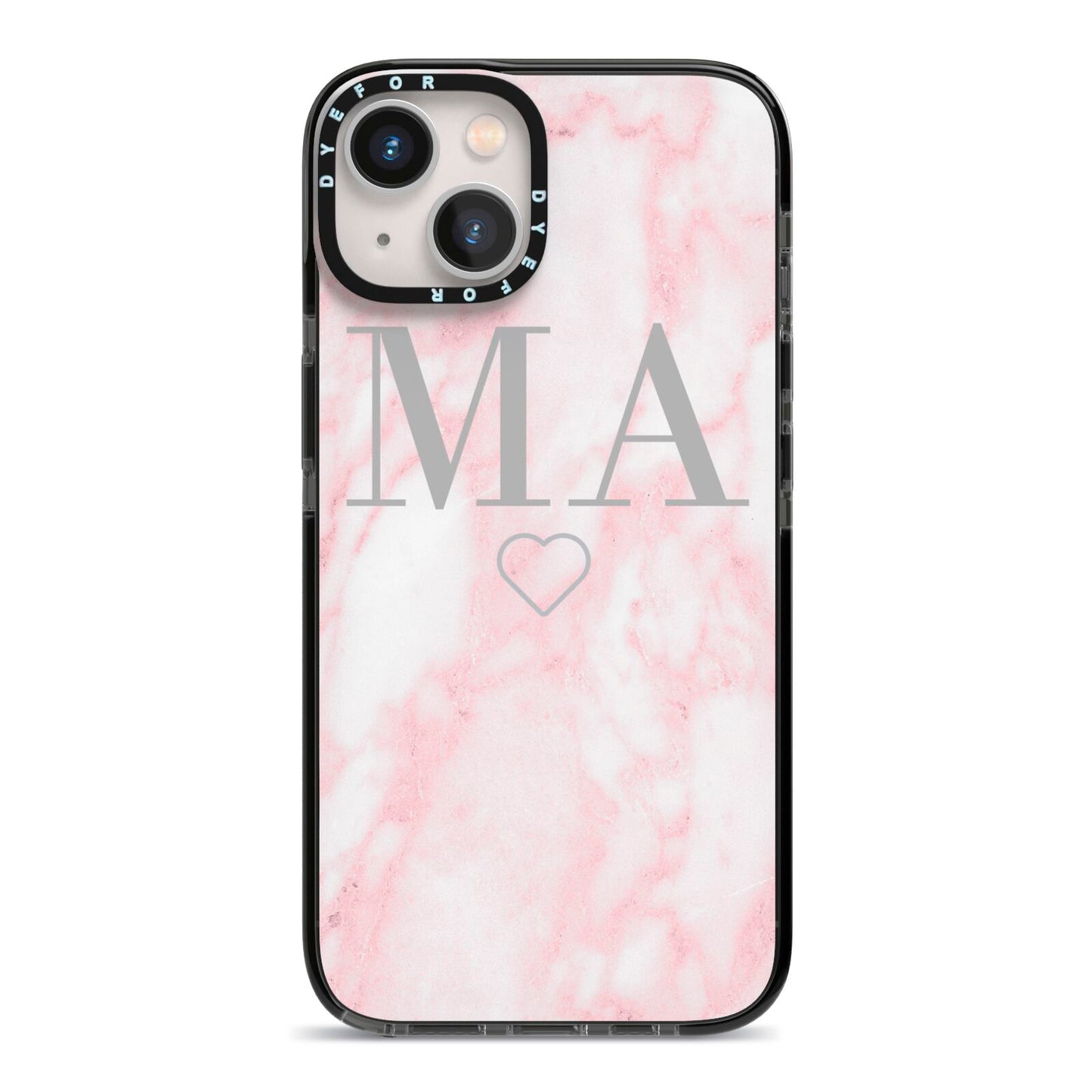 Personalised Blush Marble Initials iPhone 13 Black Impact Case on Silver phone