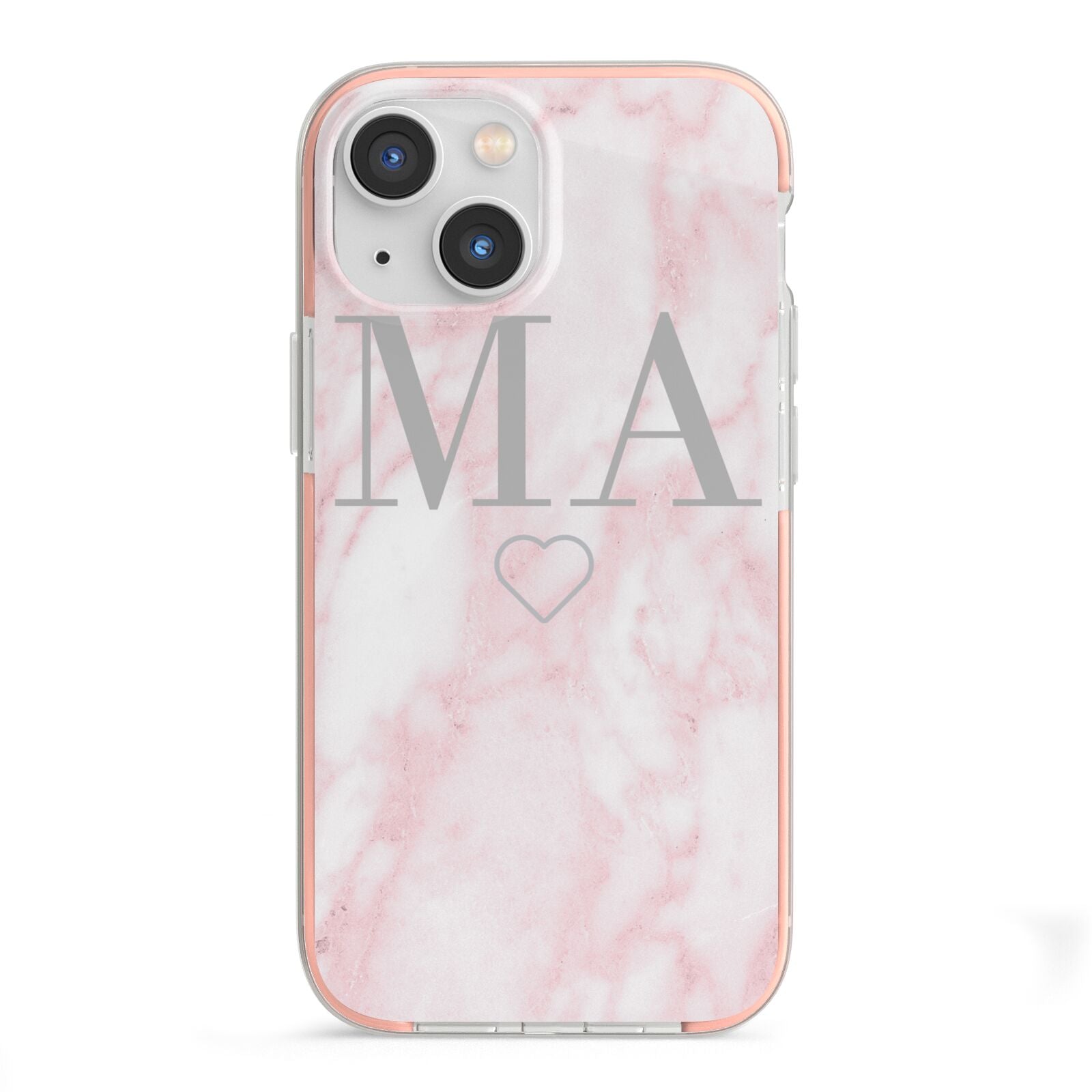 Personalised Blush Marble Initials iPhone 13 Mini TPU Impact Case with Pink Edges