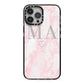 Personalised Blush Marble Initials iPhone 13 Pro Max Black Impact Case on Silver phone