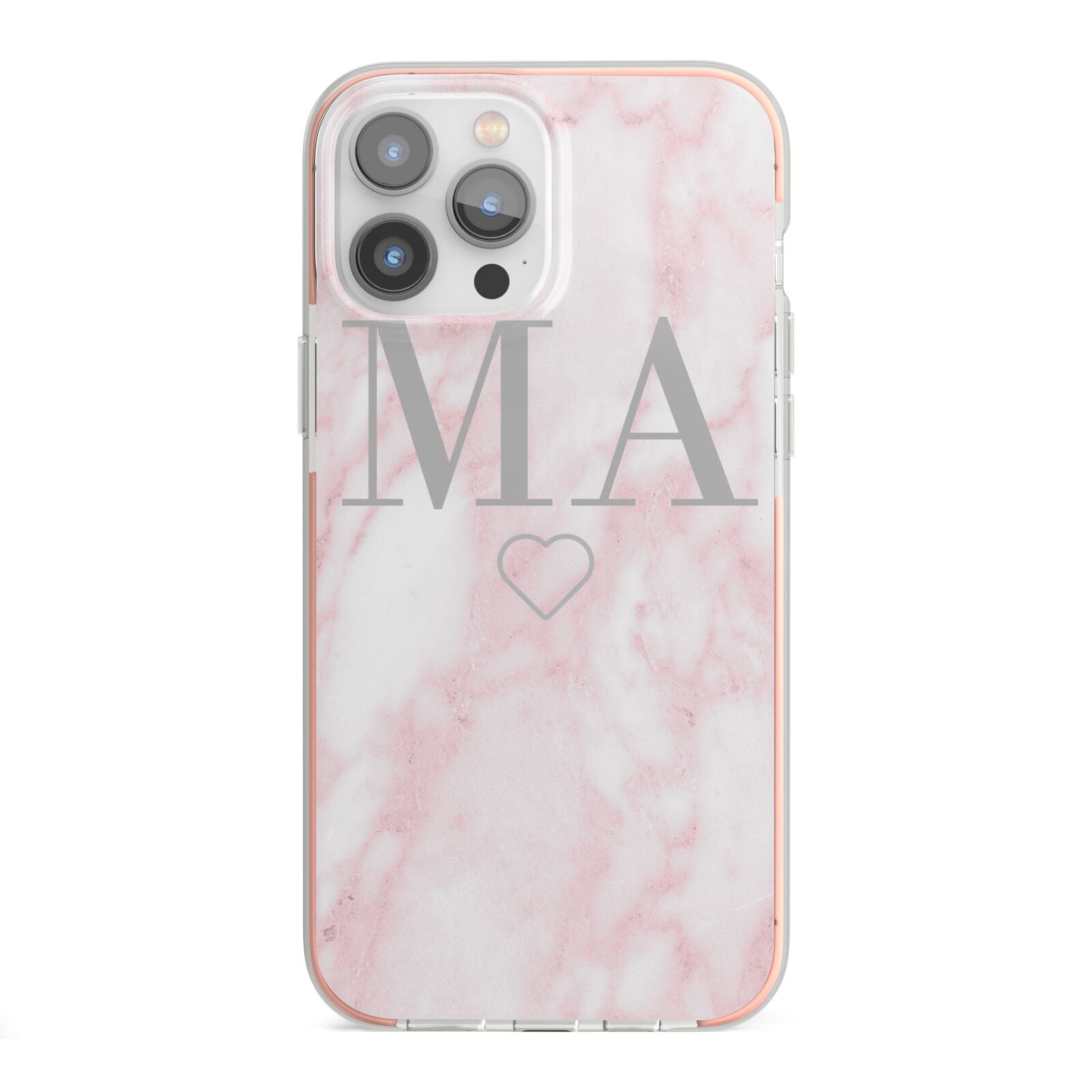 Personalised Blush Marble Initials iPhone 13 Pro Max TPU Impact Case with Pink Edges