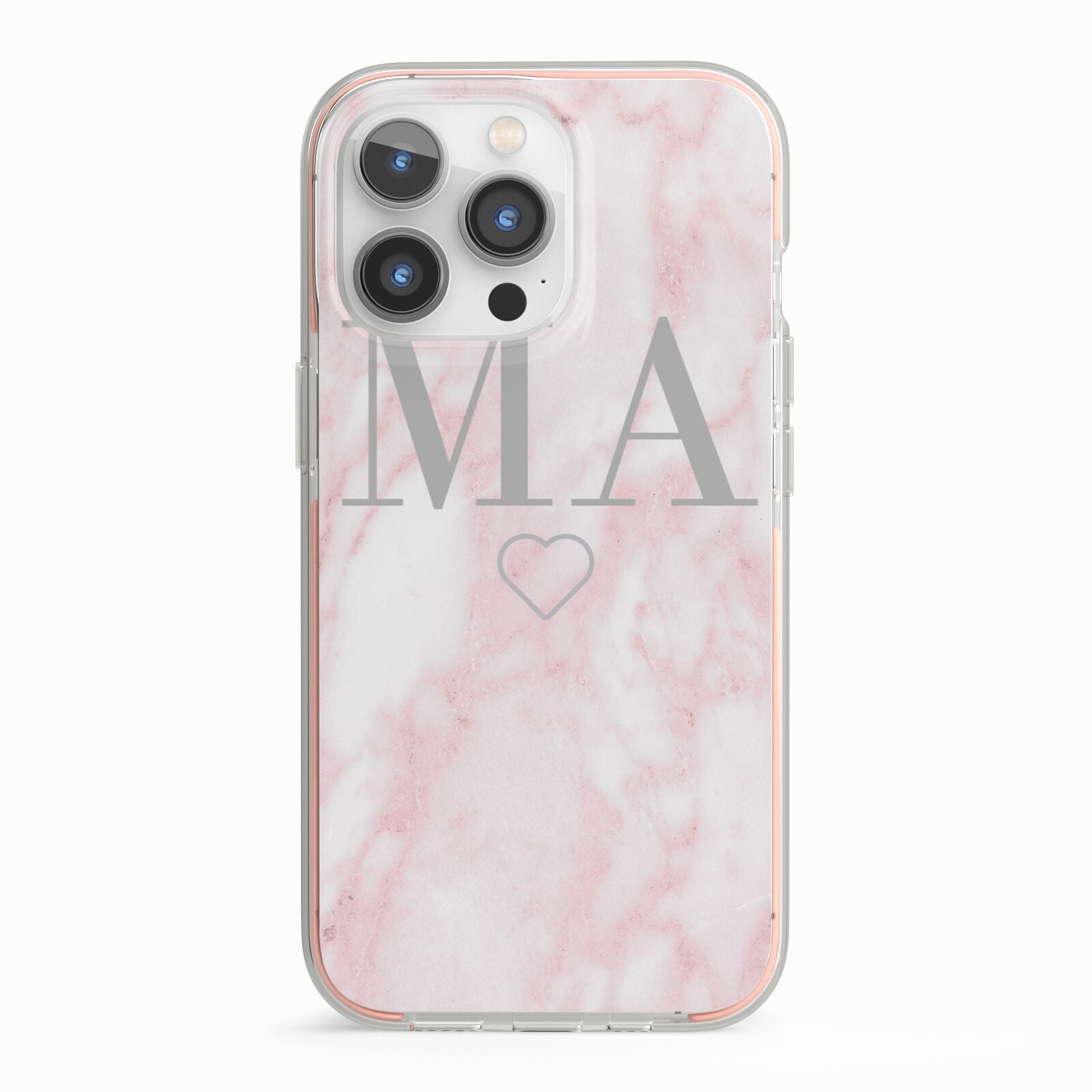 Personalised Blush Marble Initials iPhone 13 Pro TPU Impact Case with Pink Edges