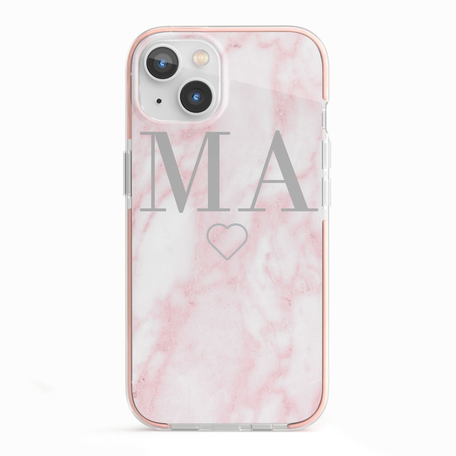 Personalised Blush Marble Initials iPhone 13 TPU Impact Case with Pink Edges