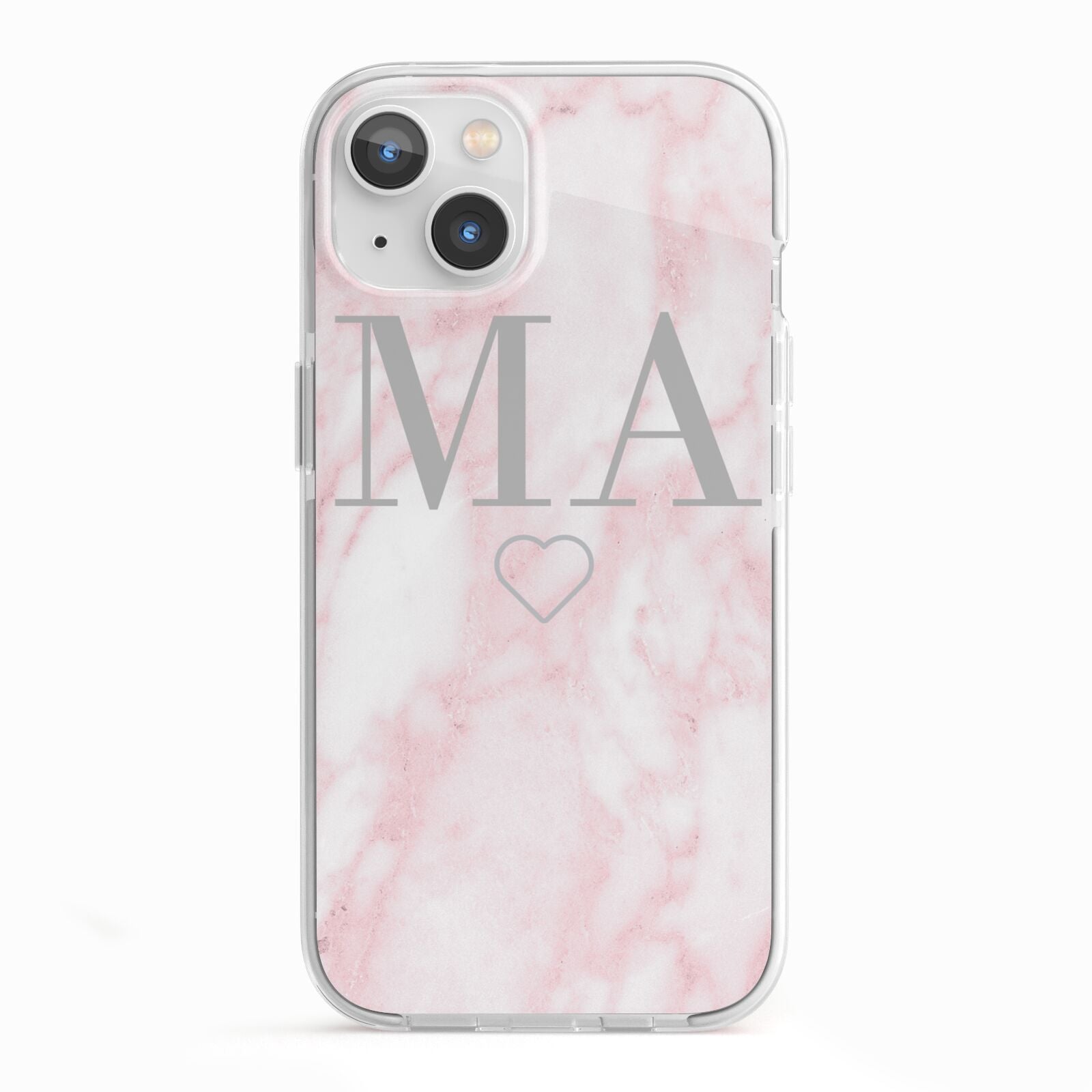 Personalised Blush Marble Initials iPhone 13 TPU Impact Case with White Edges