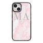 Personalised Blush Marble Initials iPhone 14 Black Impact Case on Silver phone