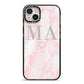Personalised Blush Marble Initials iPhone 14 Plus Black Impact Case on Silver phone