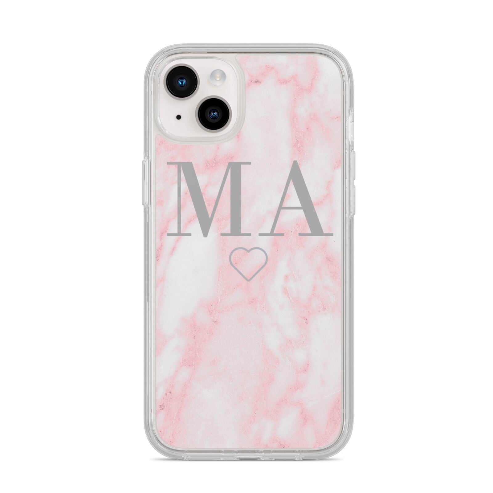 Personalised Blush Marble Initials iPhone 14 Plus Clear Tough Case Starlight