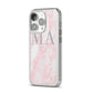Personalised Blush Marble Initials iPhone 14 Pro Clear Tough Case Silver Angled Image
