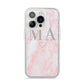 Personalised Blush Marble Initials iPhone 14 Pro Clear Tough Case Silver