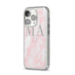 Personalised Blush Marble Initials iPhone 14 Pro Glitter Tough Case Silver Angled Image