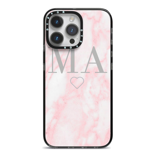 Personalised Blush Marble Initials iPhone 14 Pro Max Black Impact Case on Silver phone