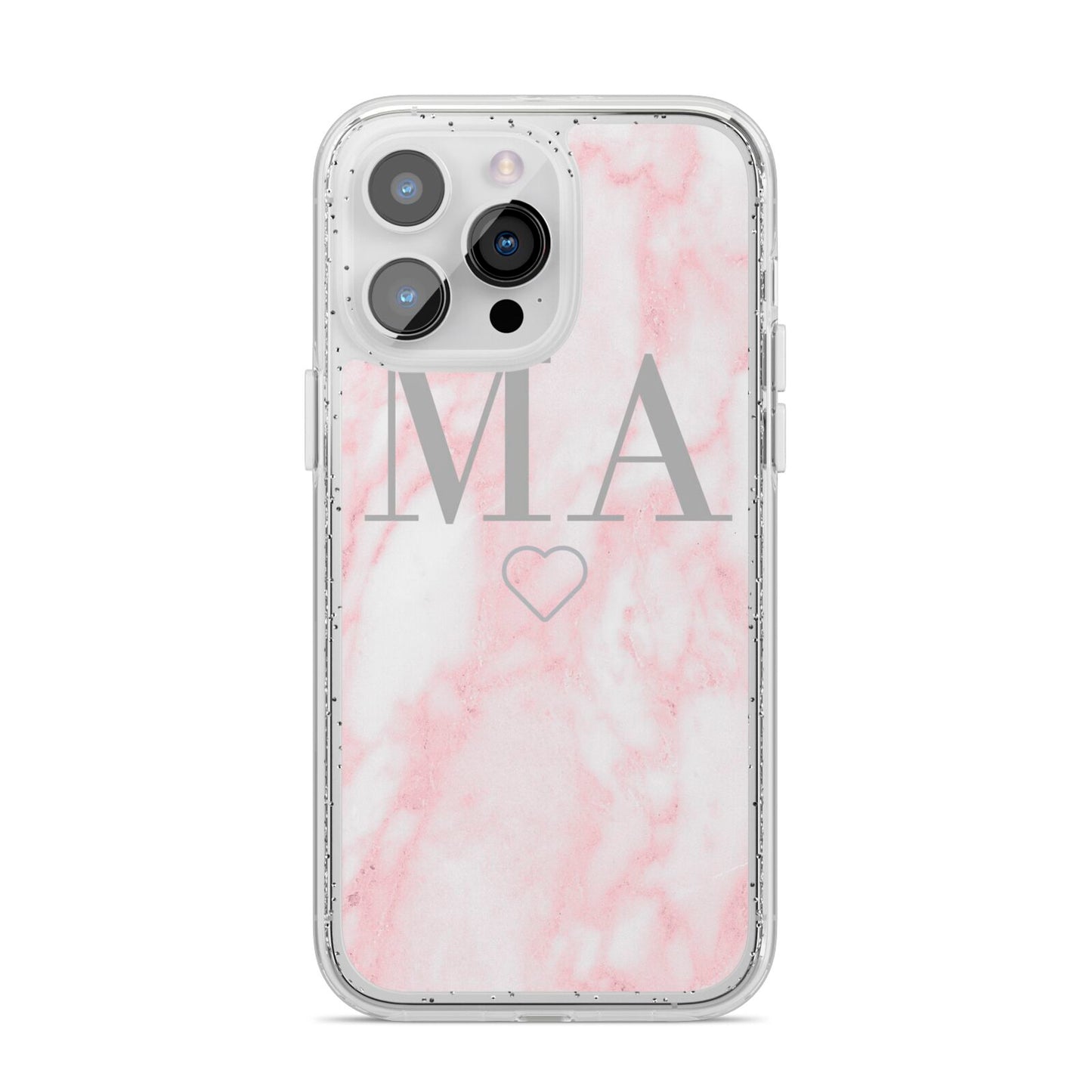 Personalised Blush Marble Initials iPhone 14 Pro Max Glitter Tough Case Silver